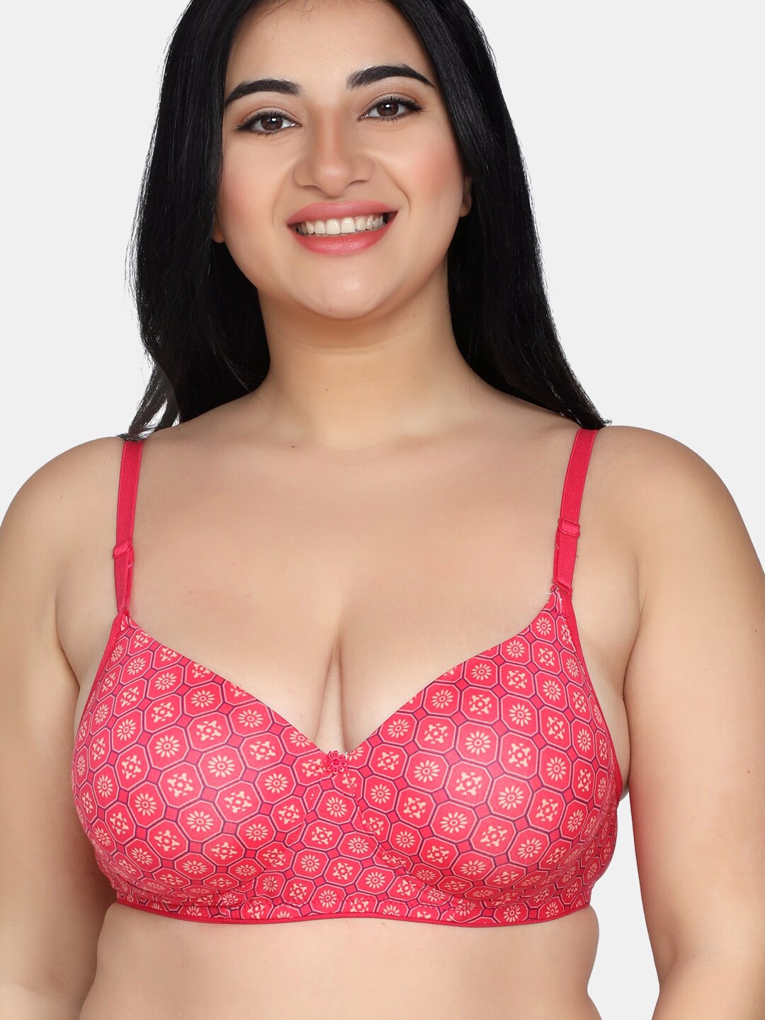 

MAROON Floral Printed Full Coverage Heavily Padded Bra, Pink
