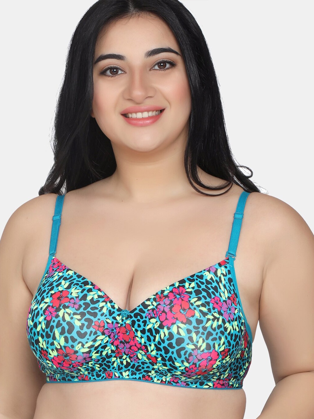 

MAROON Printed Full Coverage Heavily Padded All Day Comfort Seamless Cotton T-shirt Bra, Green
