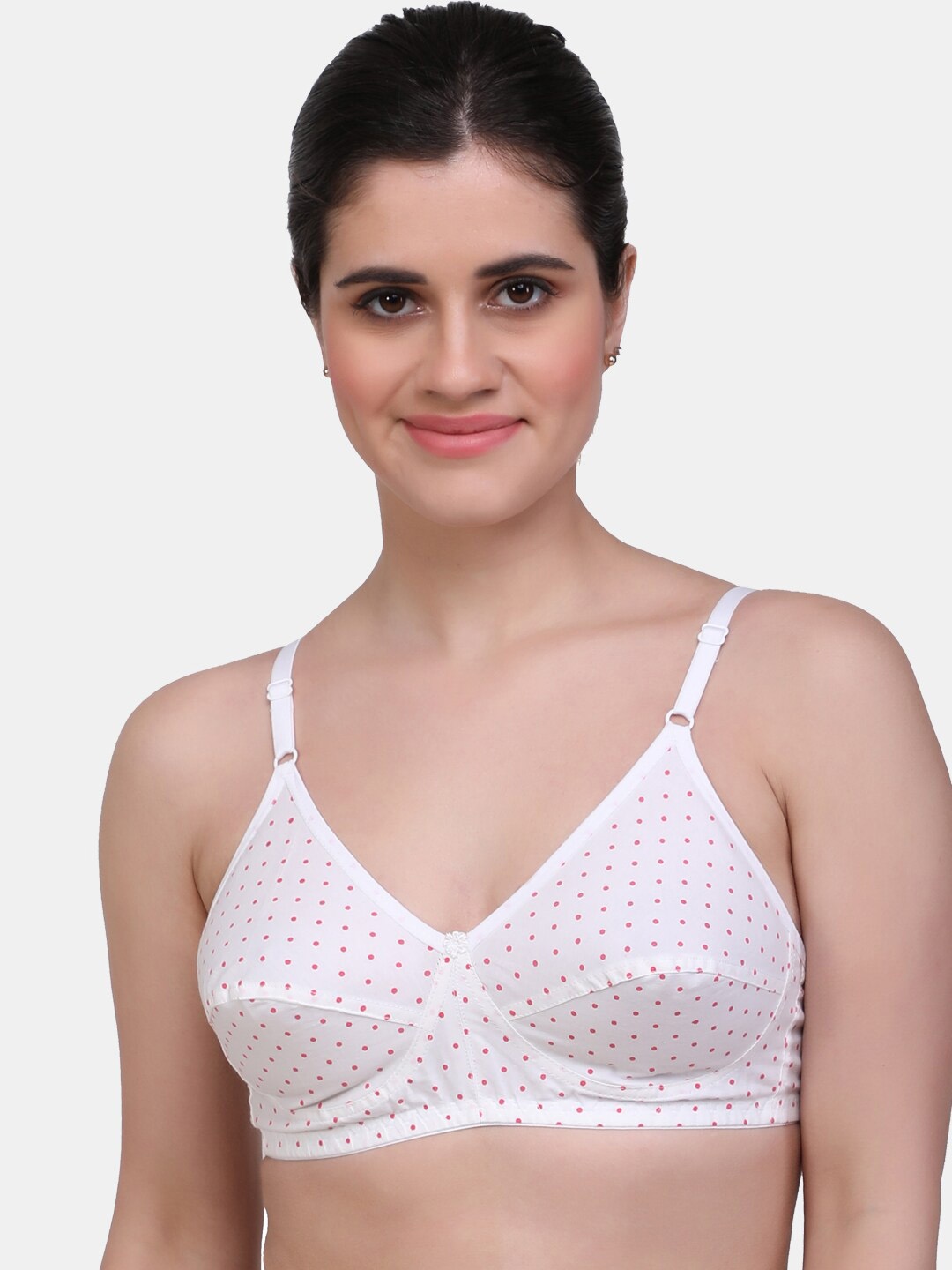 

MAROON Polka Dots Printed Full Coverage All Day Comfort Everyday T-shirt Bra, White