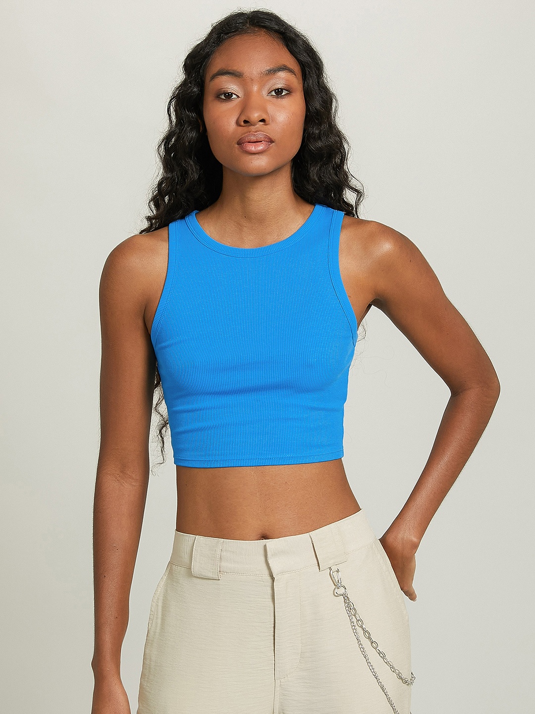 

ALCOTT Solid Fitted Crop Top, Blue