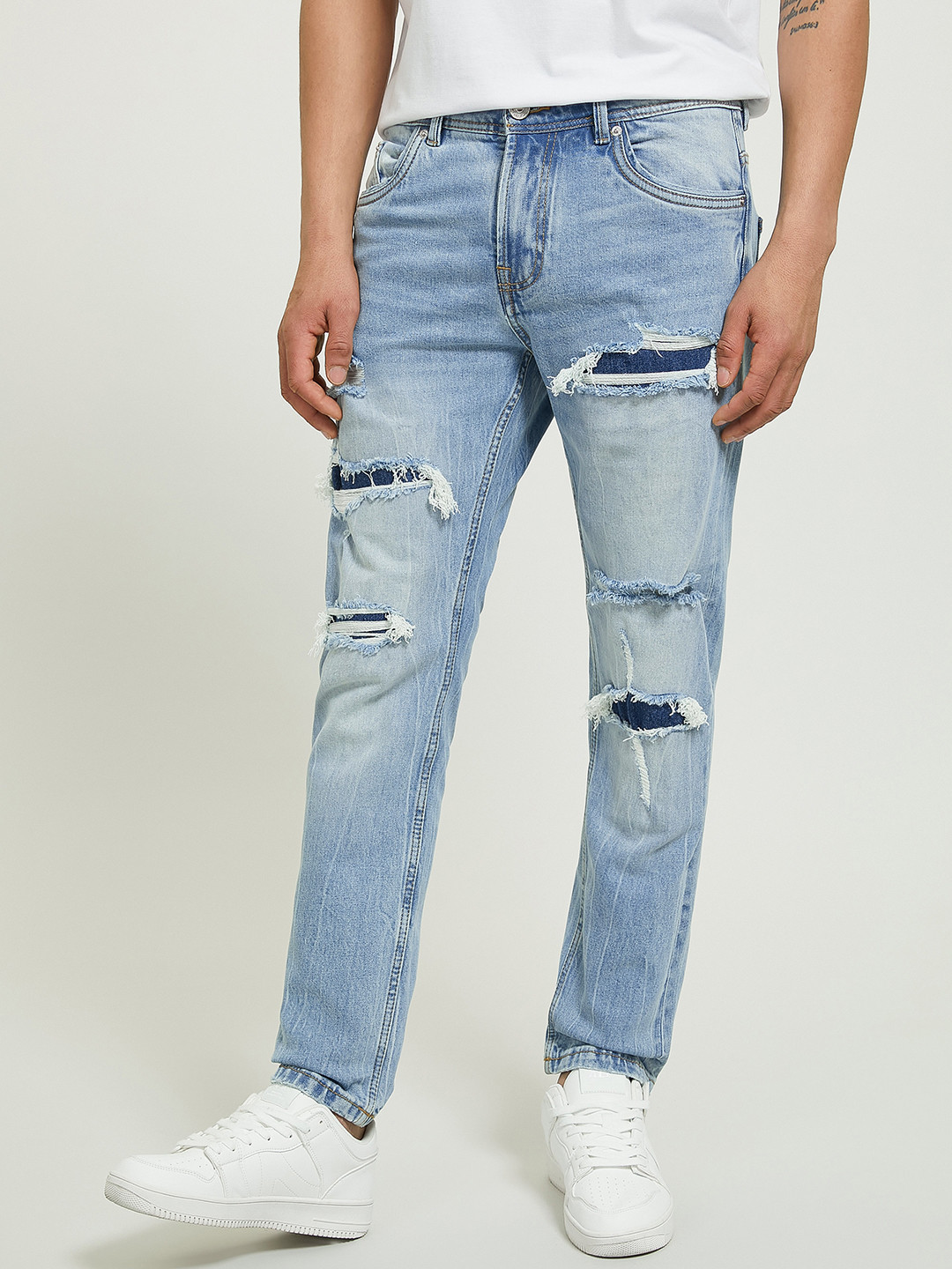 

ALCOTT Men Slim Fit Highly Distressed Light Fade Stretchable Jeans, Blue