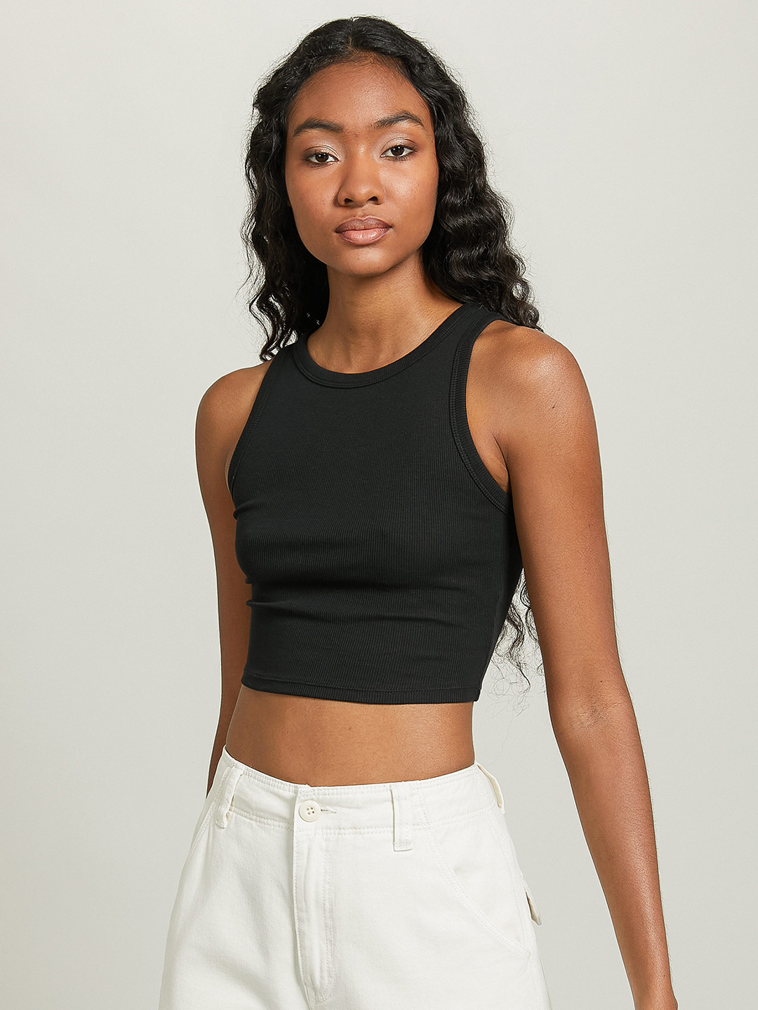 

ALCOTT Ribbed Tank Crop Top, Black