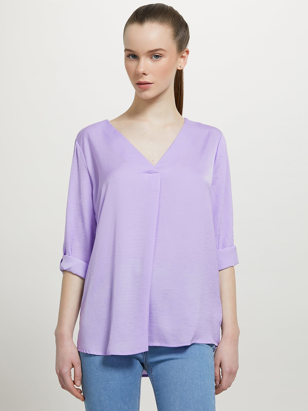 

ALCOTT Roll-Up Sleeves Top, Lavender