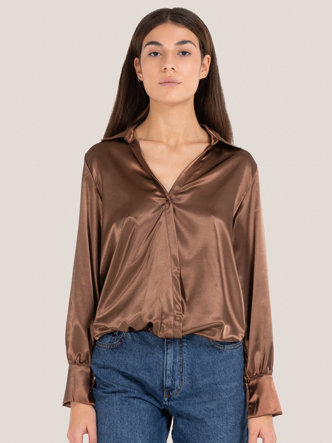 ALCOTT Satin Finish Wrap Top, Brown