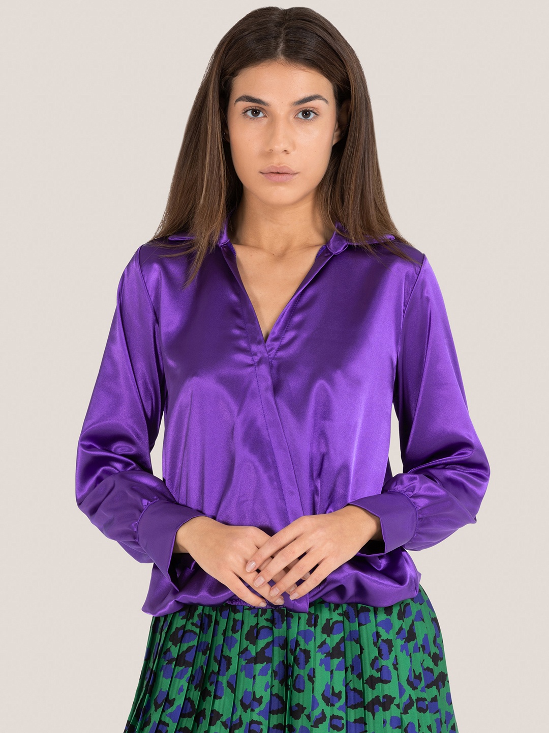 

ALCOTT Satin Finish Wrap Top, Purple
