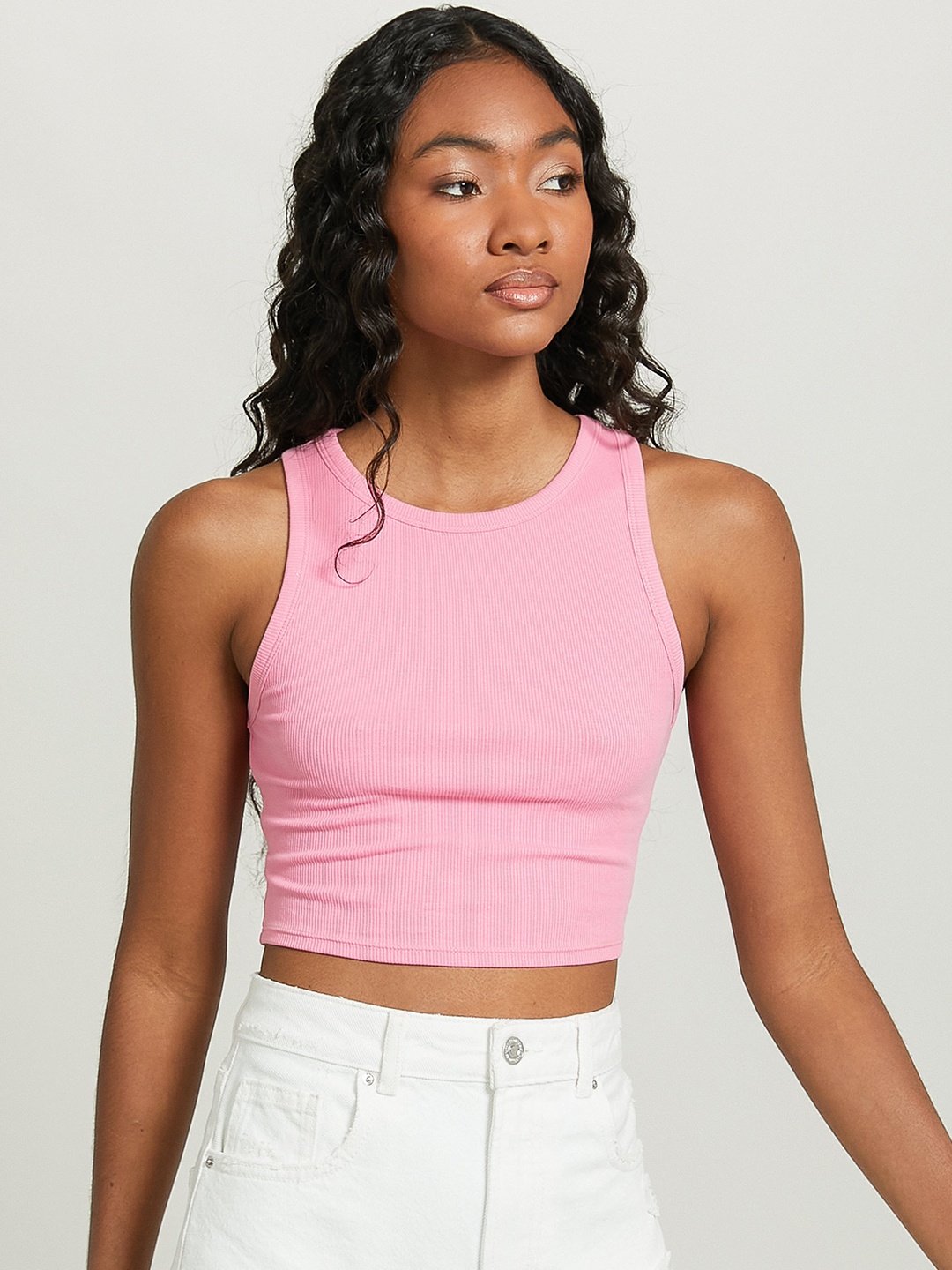

ALCOTT Ribbed Tank Crop Top, Pink