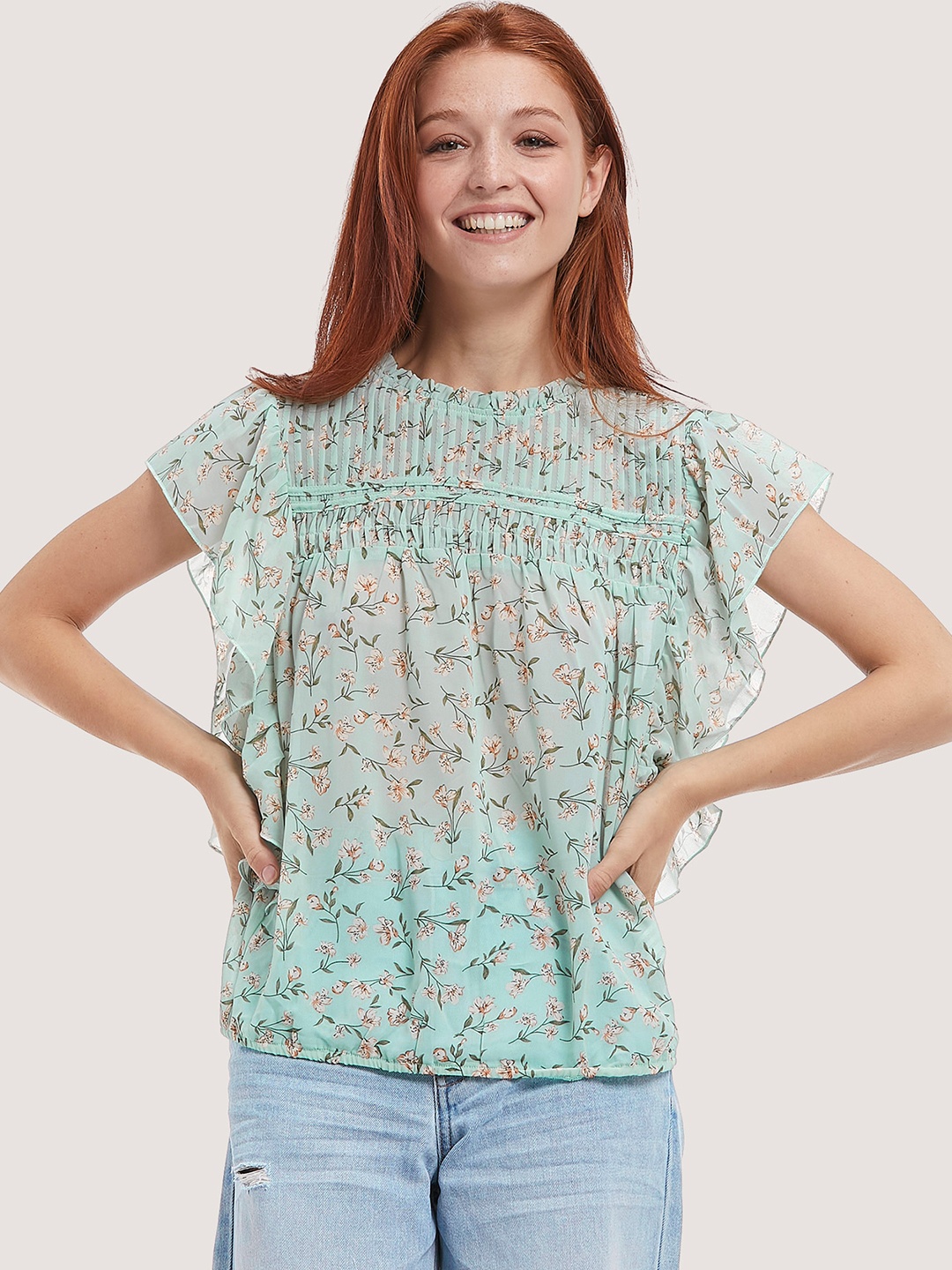 

ALCOTT Floral Print Blouson Top, Green