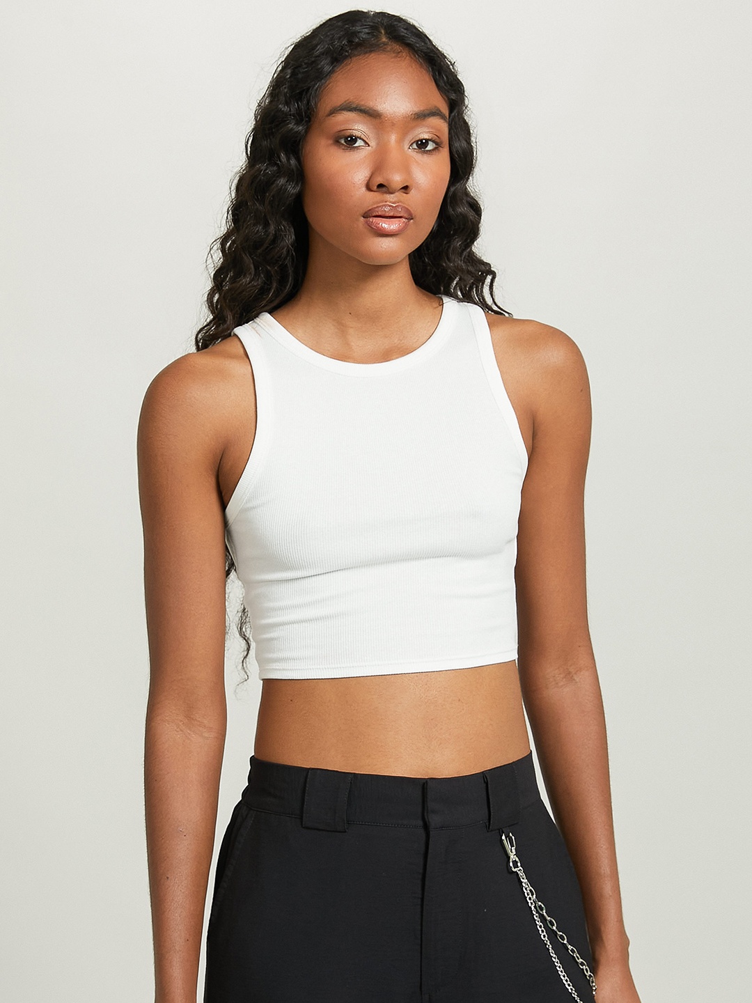 

ALCOTT Sleeveless Fitted Crop Top, White