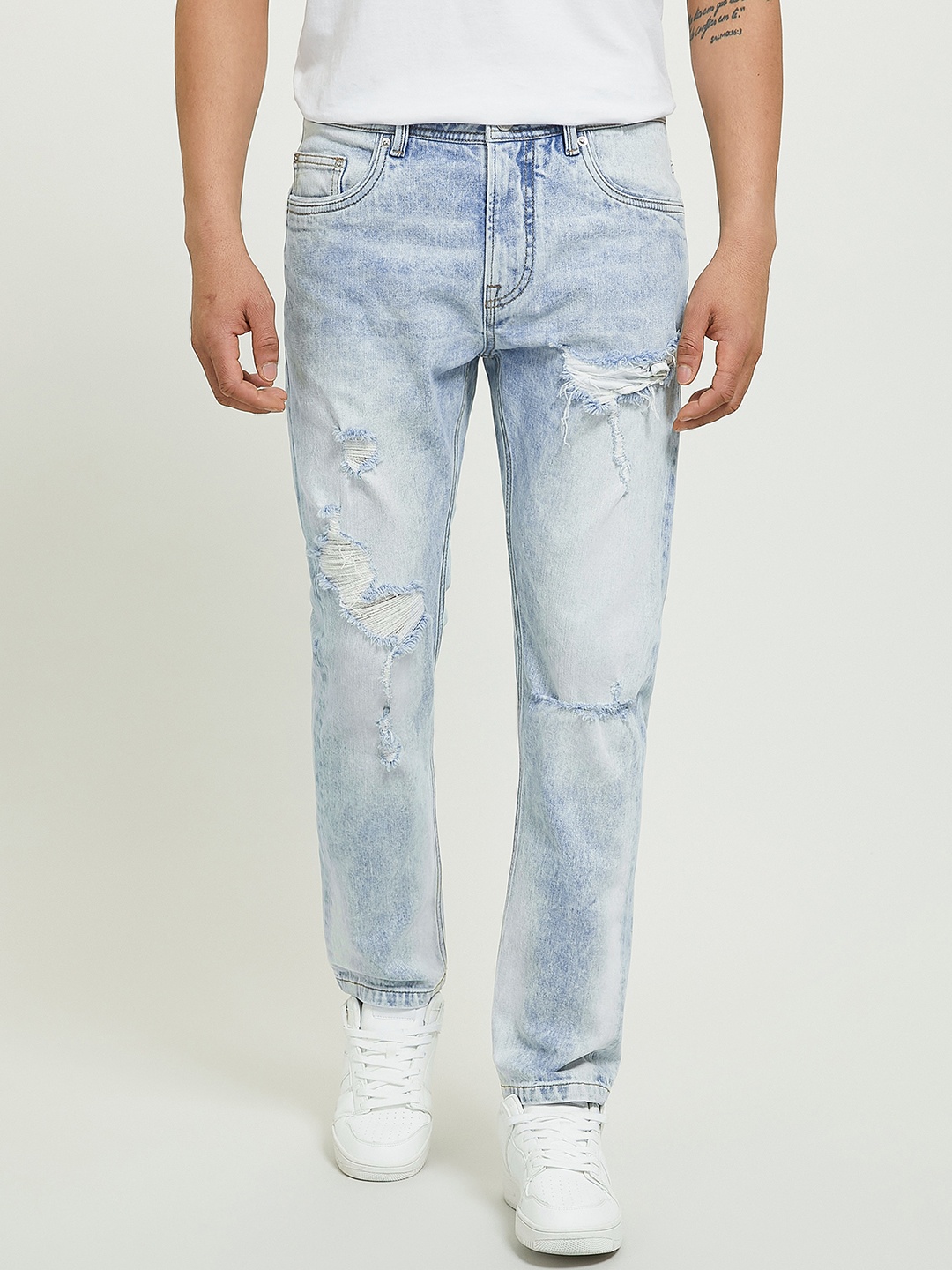 

ALCOTT Men Slim Fit Mildly Distressed Heavy Fade Stretchable Jeans, Blue