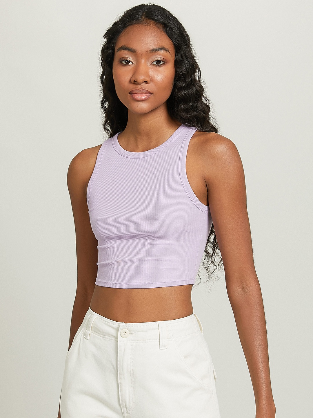 

ALCOTT Sleeveless Fitted Crop Top, Lavender