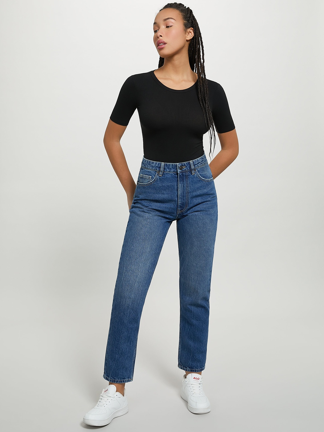 

ALCOTT Short Sleeves Ribbed Detail Fitted Top, Black