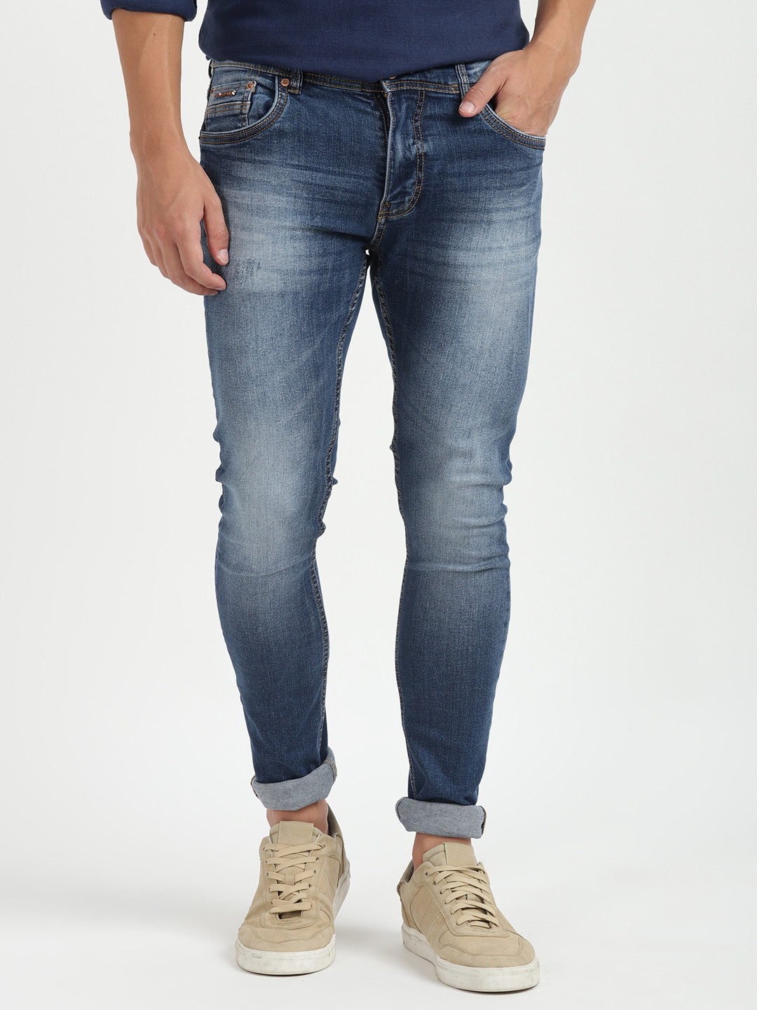 

ALCOTT Men Mid-Rise Super Skinny Fit Heavy Fade Stretchable Casual Jeans, Blue
