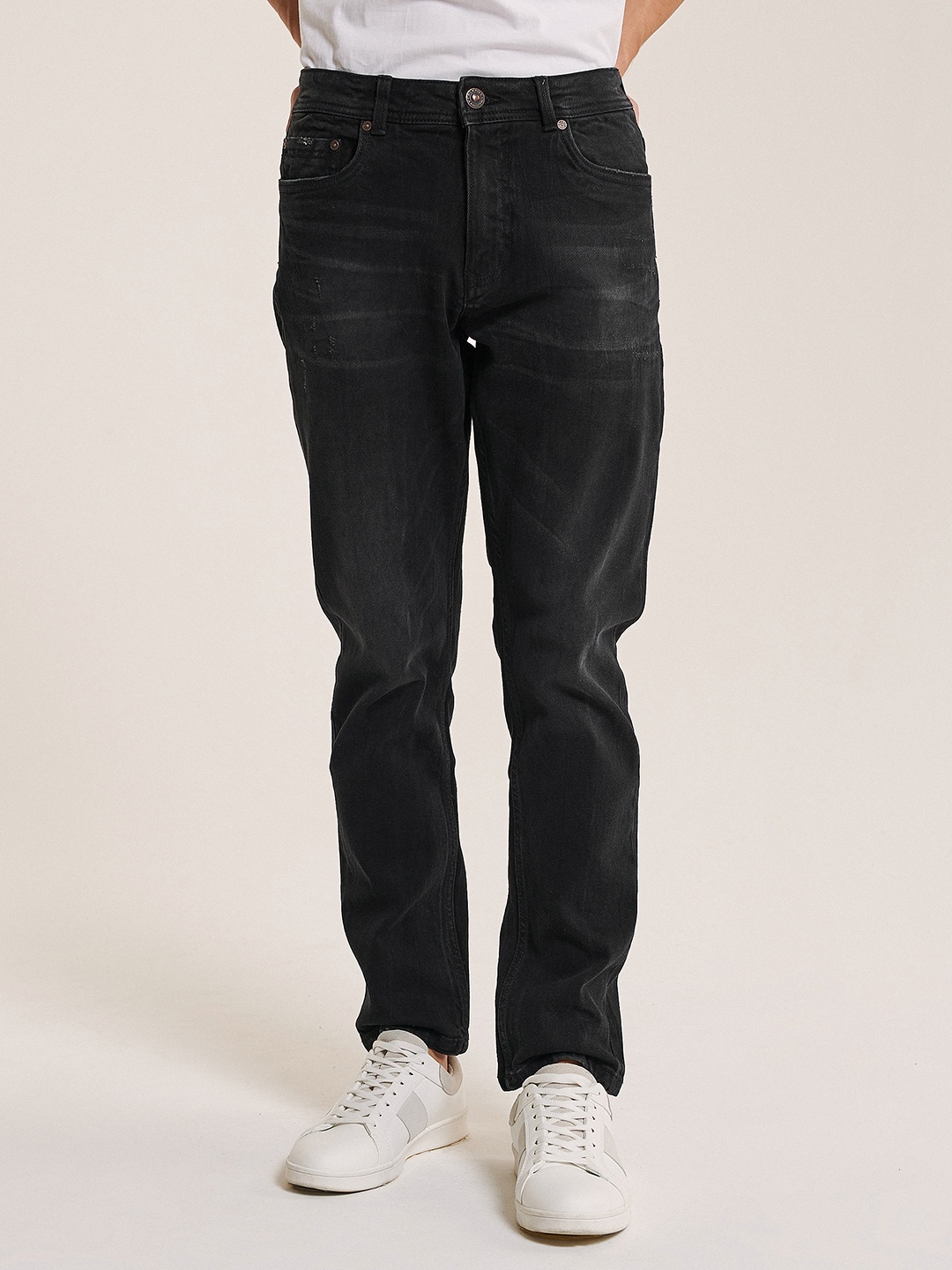 

ALCOTT Men Slim Fit Low Distress Stretchable Jeans, Black