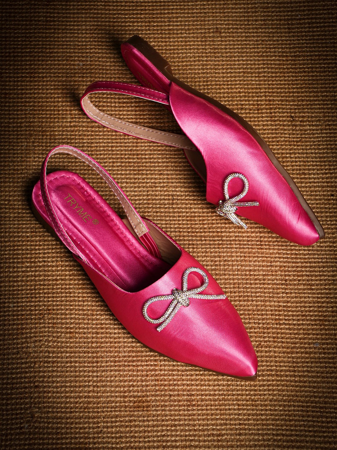 

THE WHITE POLE Embellished Slingback Pointed Toe Mules, Pink