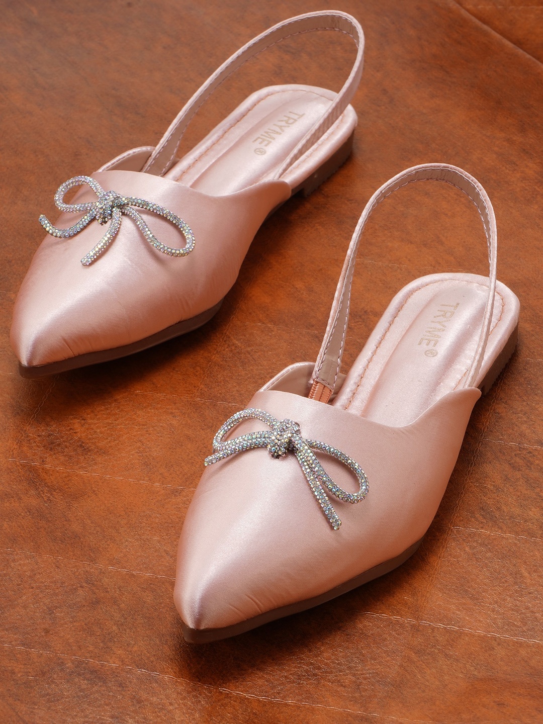 

THE WHITE POLE Embellished Pointed Toe Mules, Beige