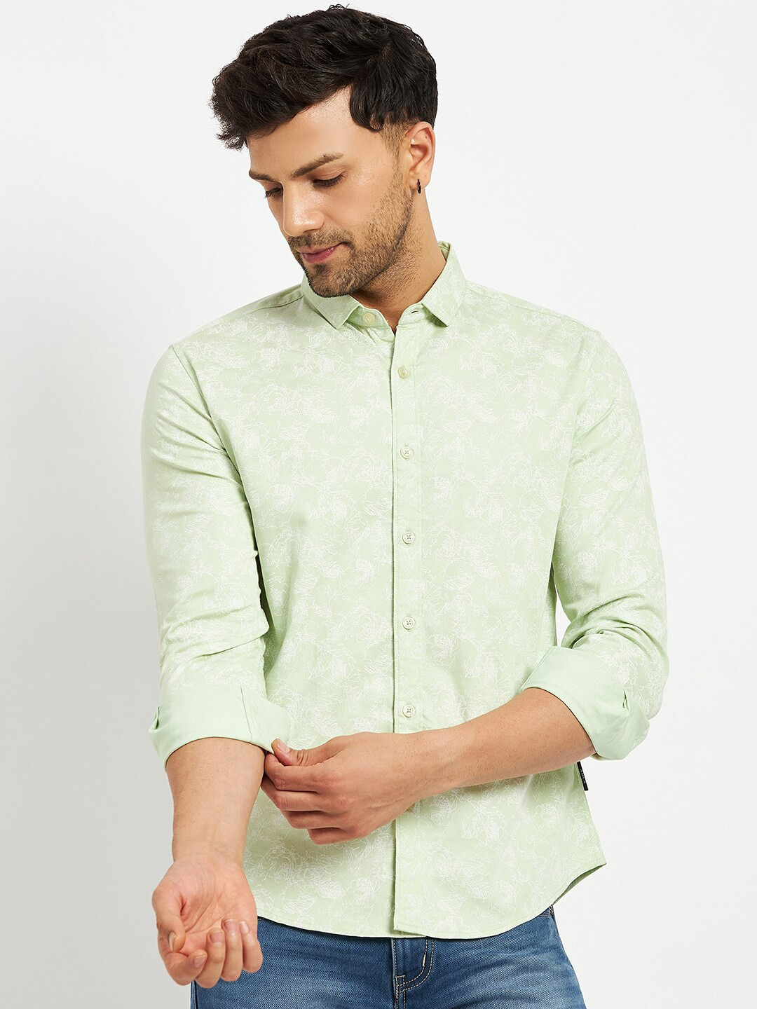 

CAMLA Men Printed Cotton Opaque Casual Shirt, Green