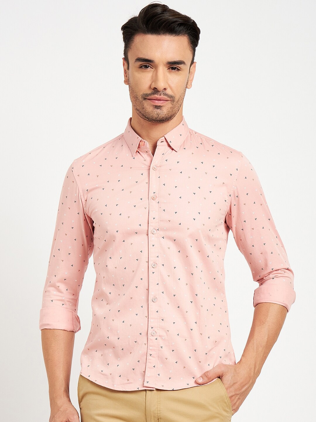 CAMLA Micro Ditsy Printed Cotton Casual Shirt, Pink