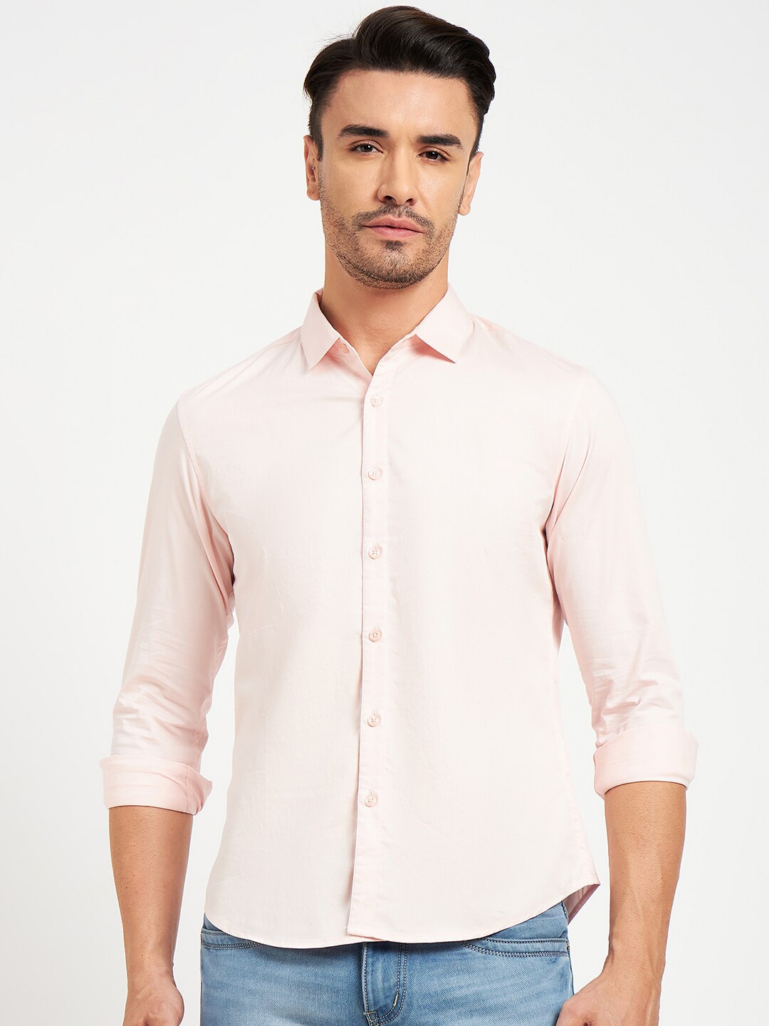 

CAMLA Spread Collar Cotton Casual Shirt, Pink