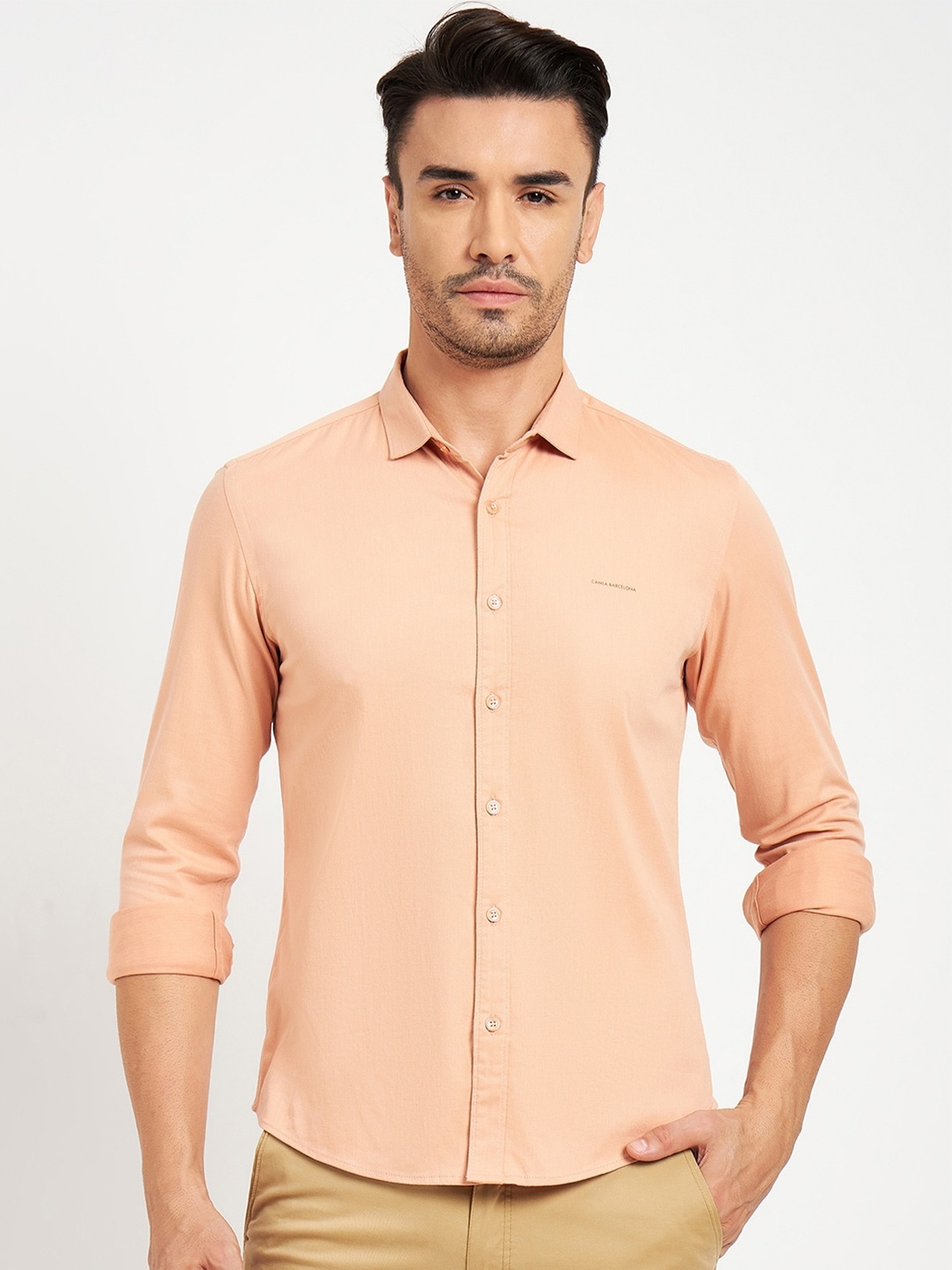 

CAMLA Spread Collar Cotton Casual Shirt, Peach