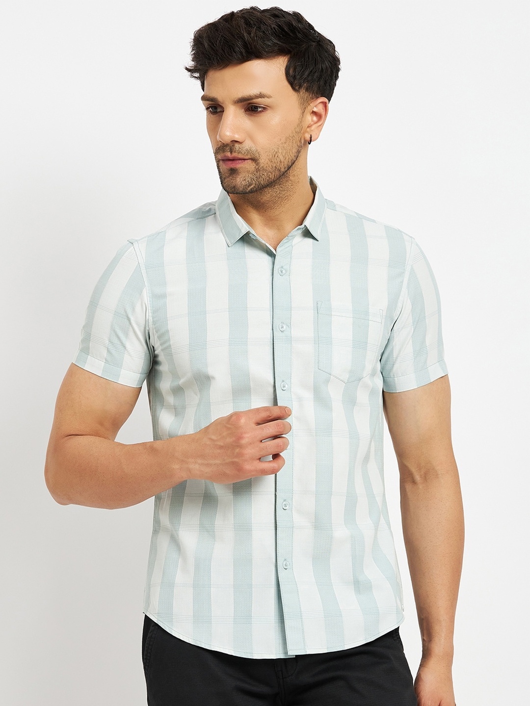 

CAMLA Men Striped Cotton Opaque Casual Shirt, Green