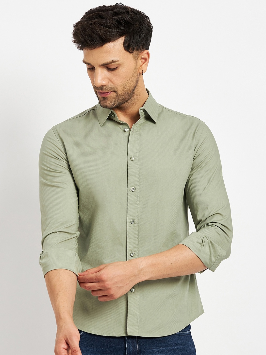 

CAMLA Spread Collar Cotton Casual Shirt, Green