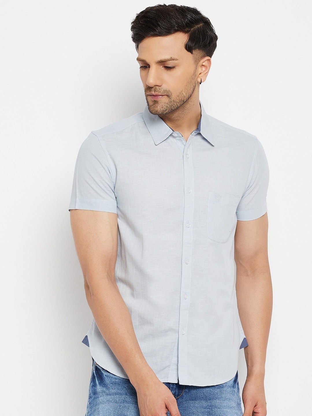 

CAMLA Spread Collar Cotton Casual Shirt, Blue