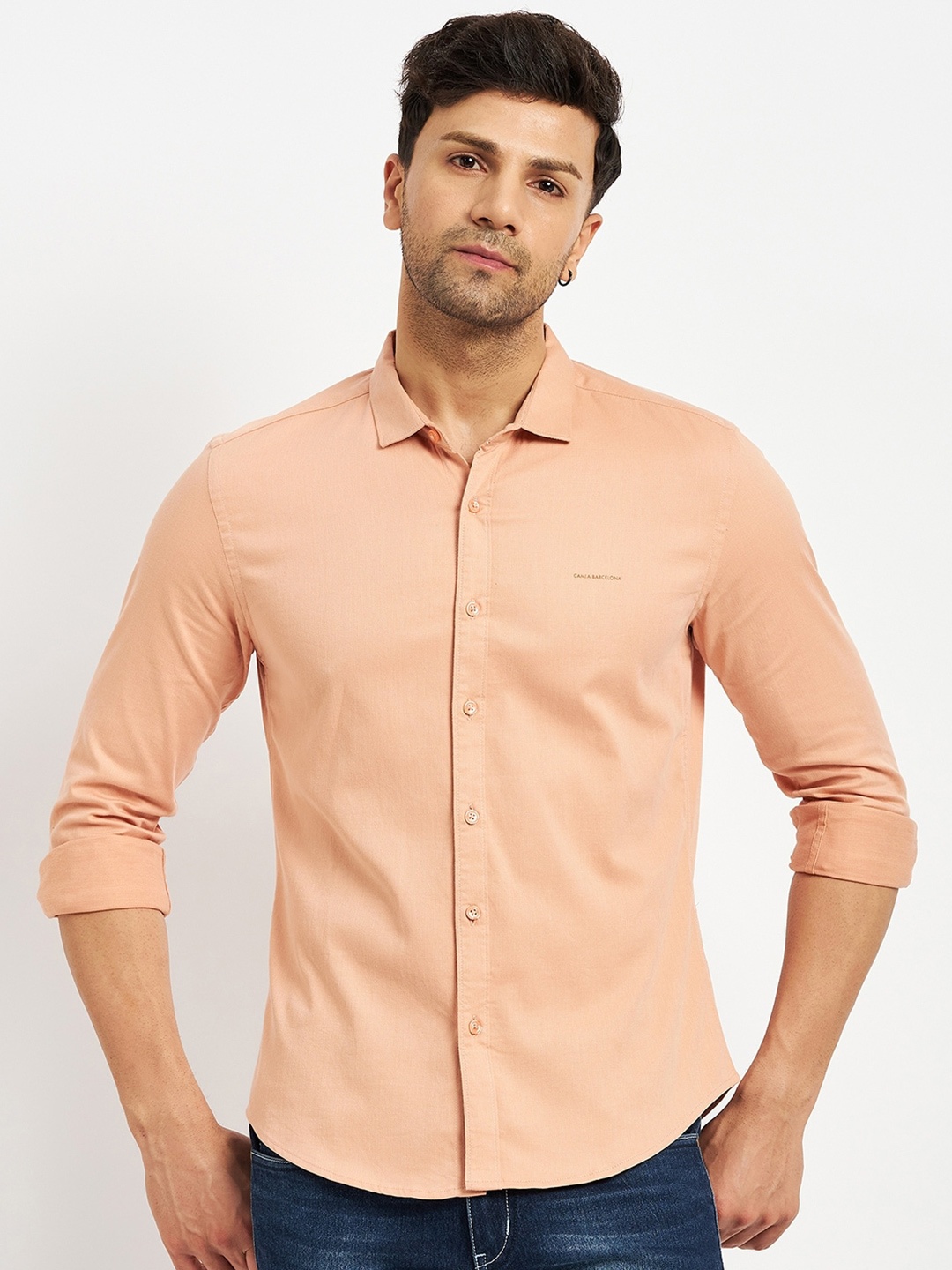 

CAMLA Spread Collar Cotton Casual Shirt, Peach