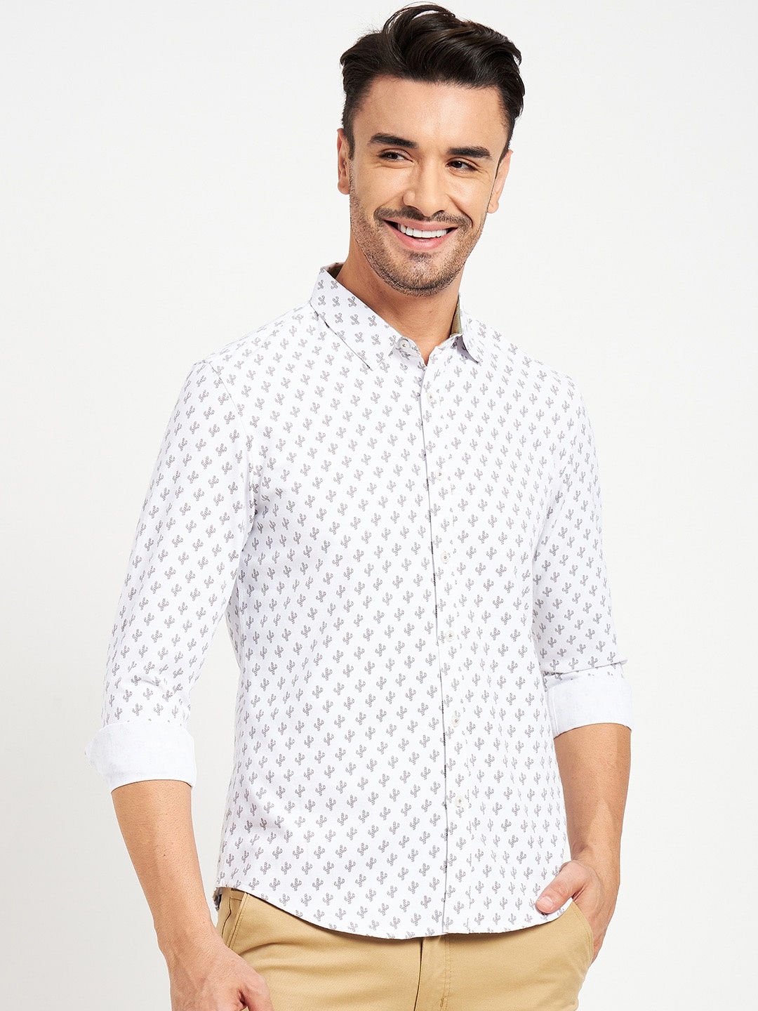 

CAMLA Men Printed Cotton Opaque Casual Shirt, White