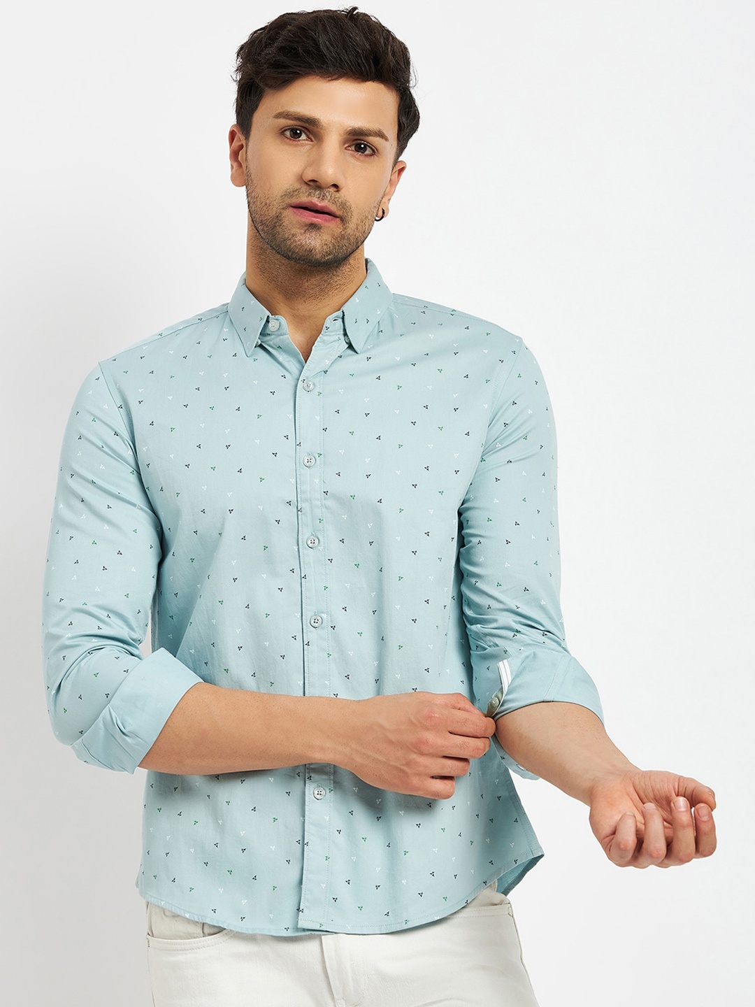 

CAMLA Conversational Printed Button Down Collar Cotton Casual Shirt, Green