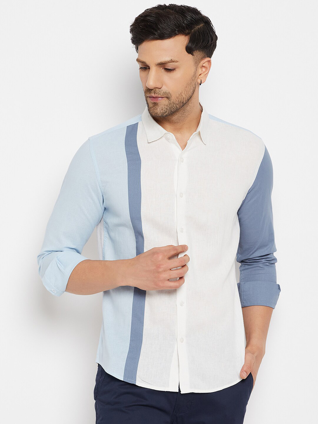 

CAMLA Colourblocked Spread Collar Cotton Casual Shirt, White