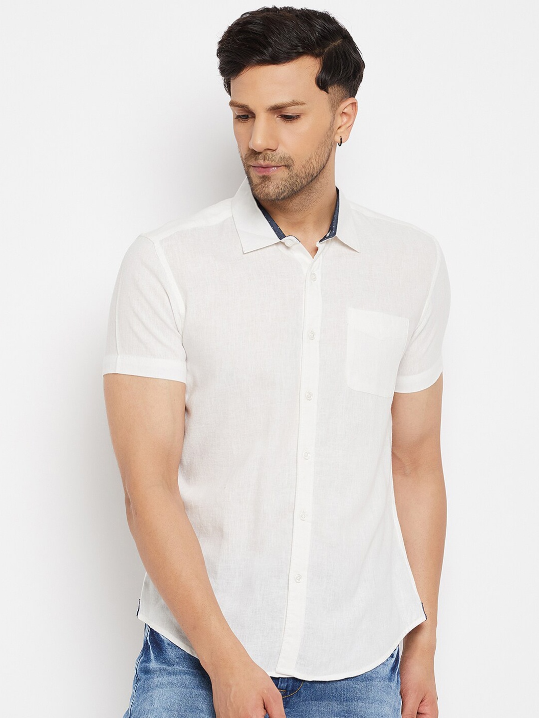 

CAMLA Spread Collar Cotton Casual Shirt, White