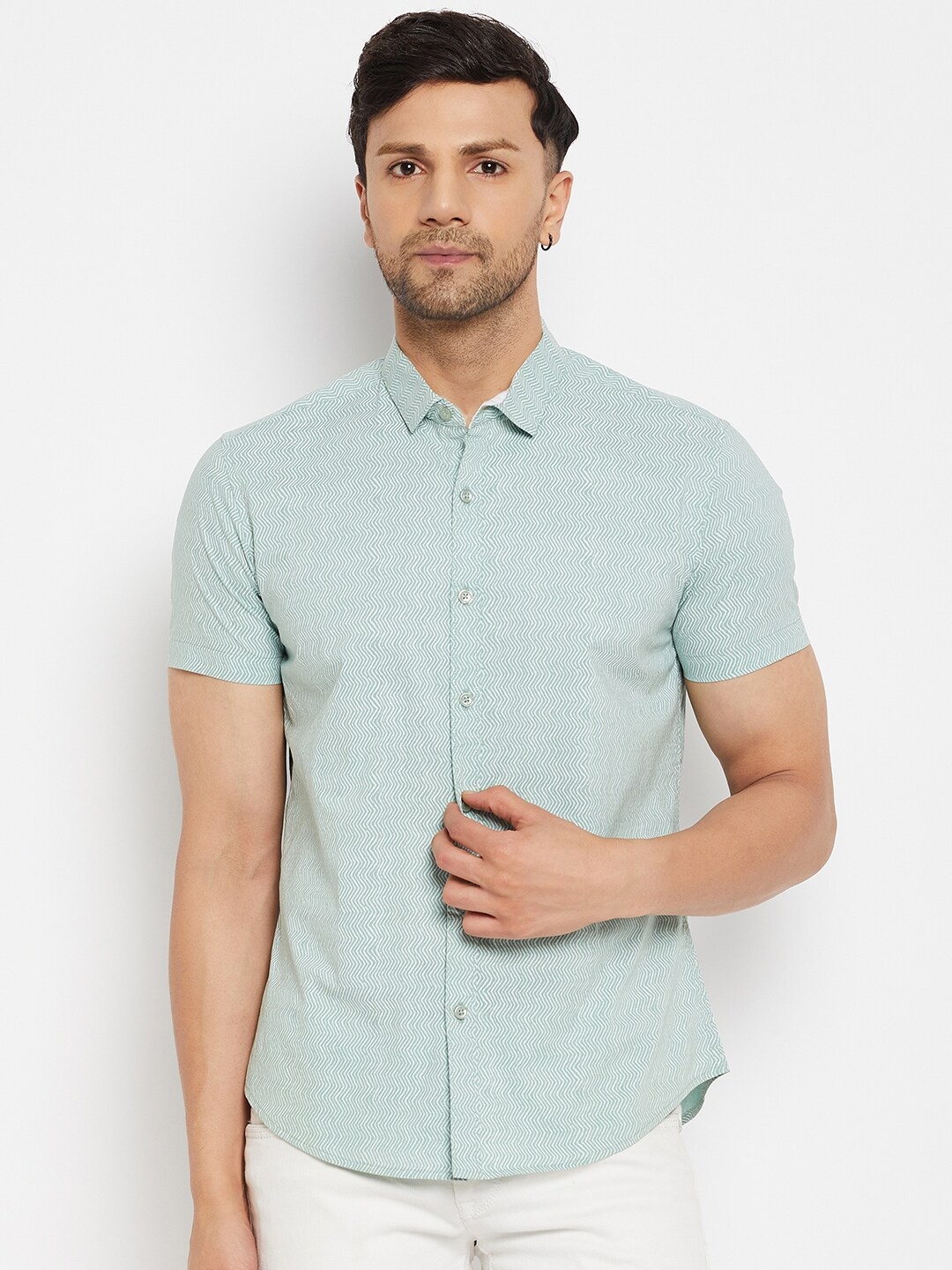 

CAMLA Geometric Printed Cotton Casual Shirt, Green
