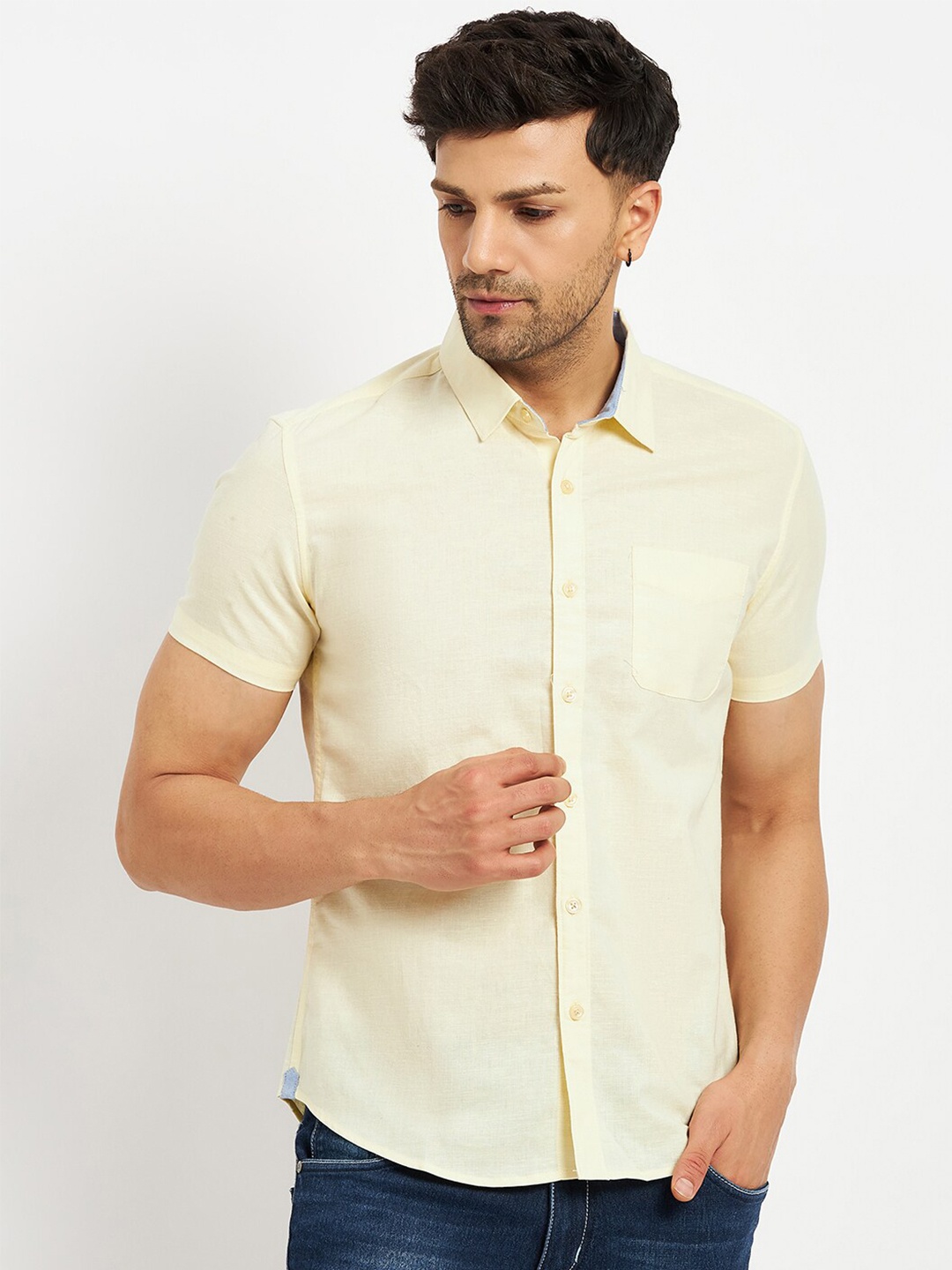 

CAMLA Spread Collar Cotton Casual Shirt, Lime green