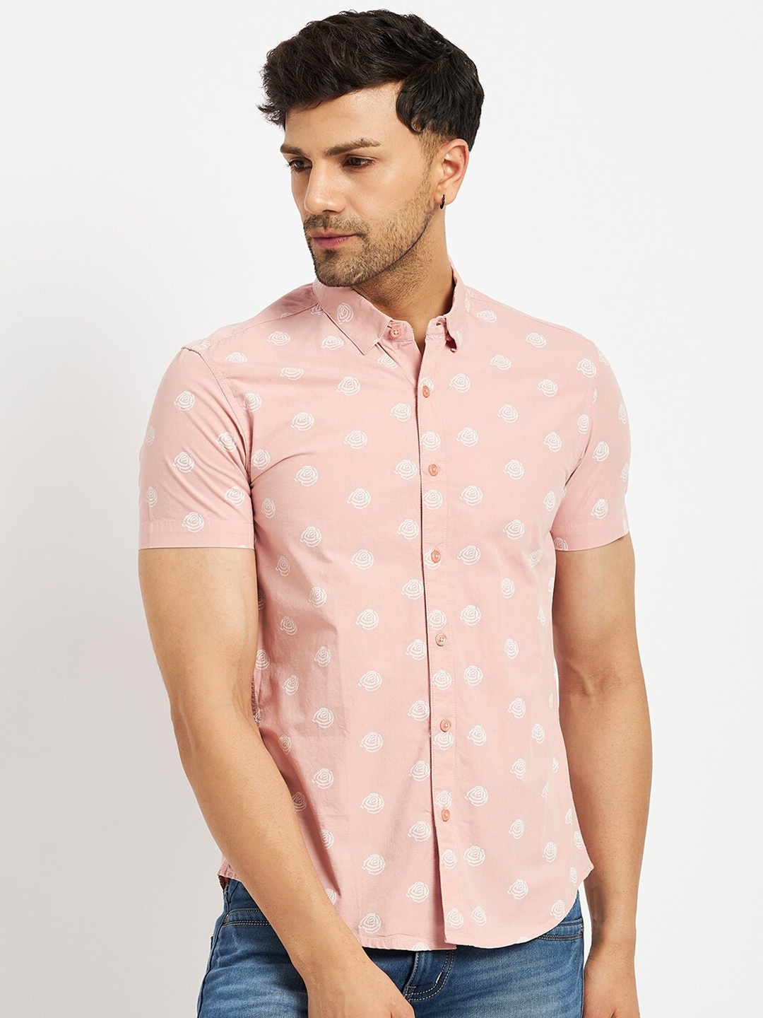 

CAMLA Conversational Printed Cotton Casual Shirt, Peach