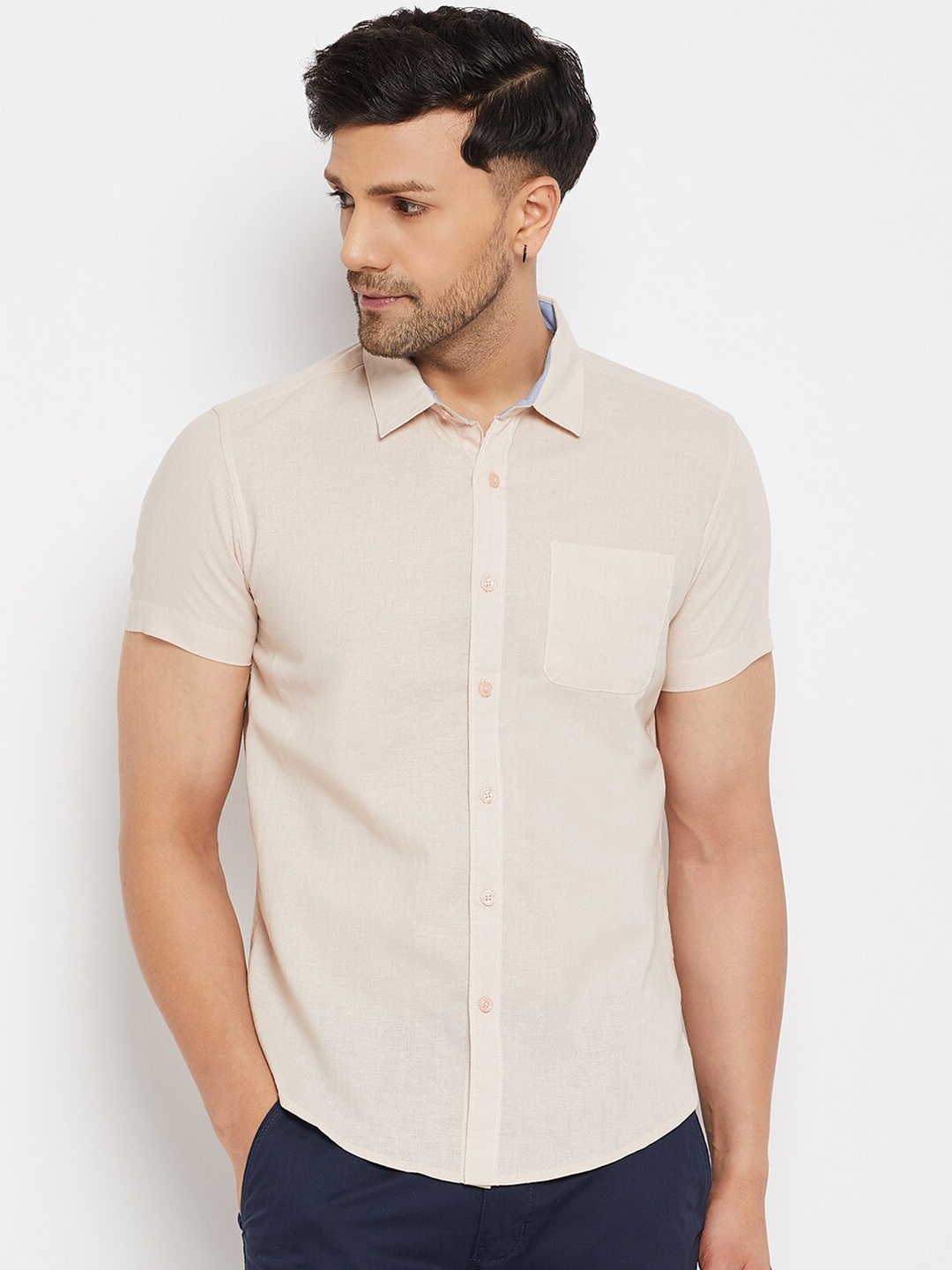 

CAMLA Spread Collar Cotton Casual Shirt, Beige