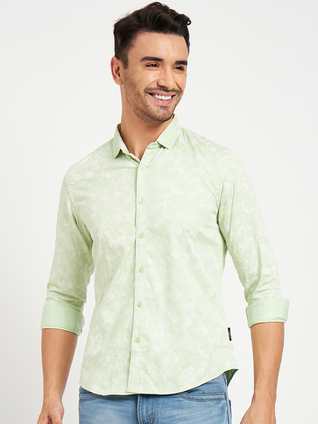 

CAMLA Abstract Printed Cotton Casual Shirt, Green