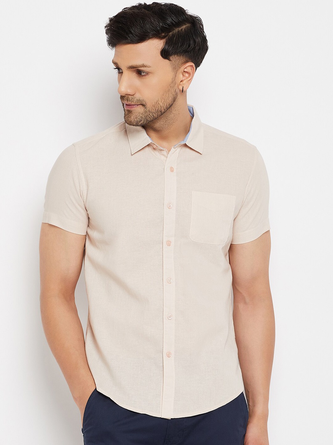 

CAMLA Spread Collar Cotton Casual Shirt, Beige