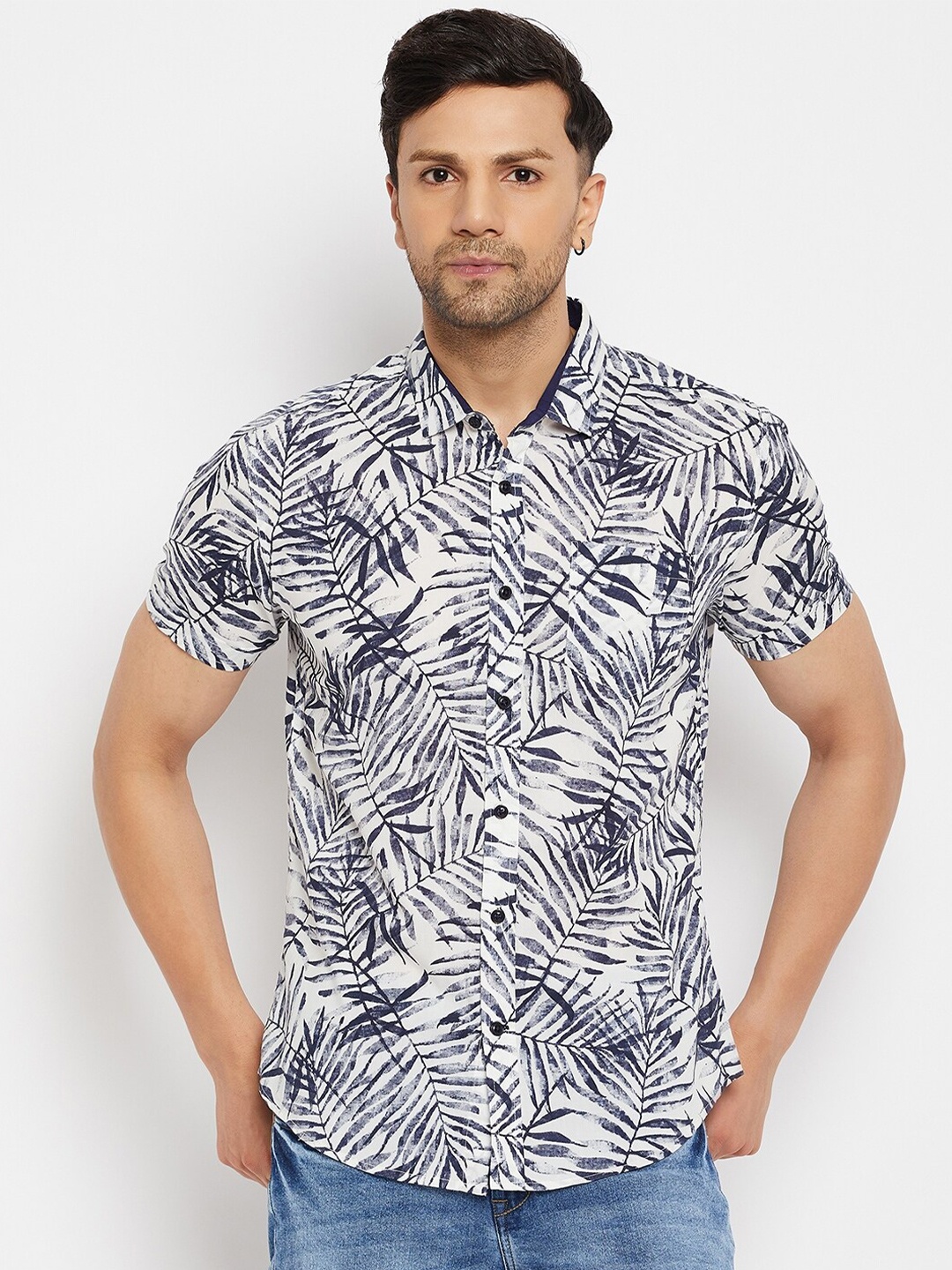 

CAMLA Tropical Printed Cotton Casual Shirt, White