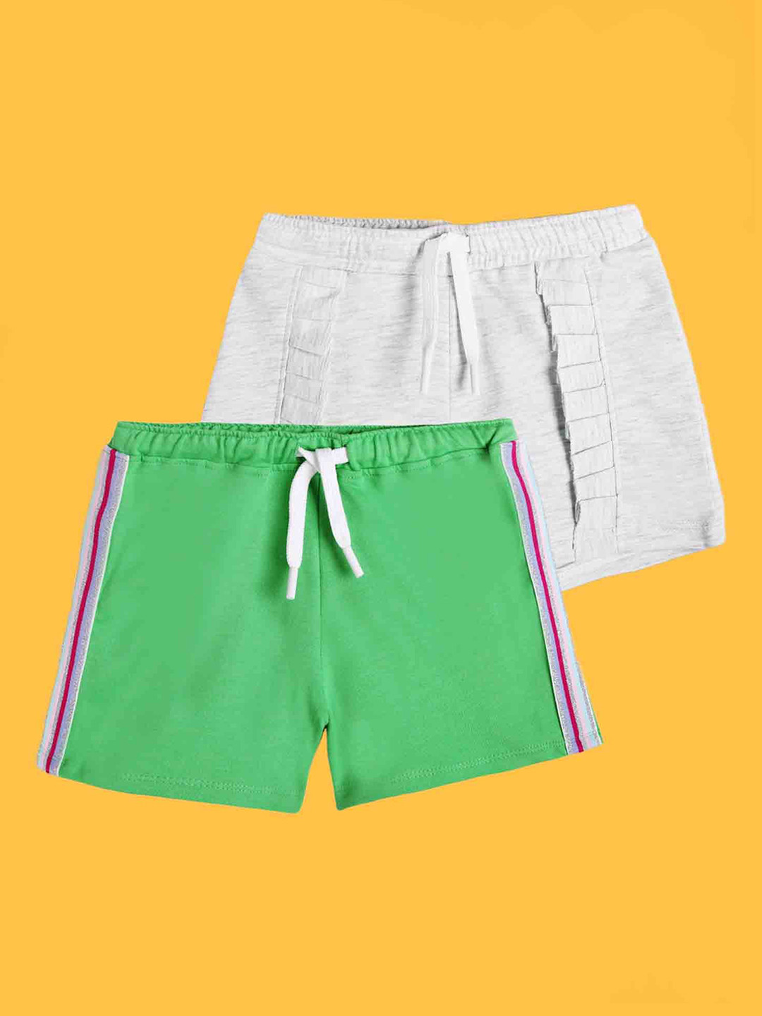 

Anthrilo Girls Pack Of 2 High-Rise Cotton Shorts, Green