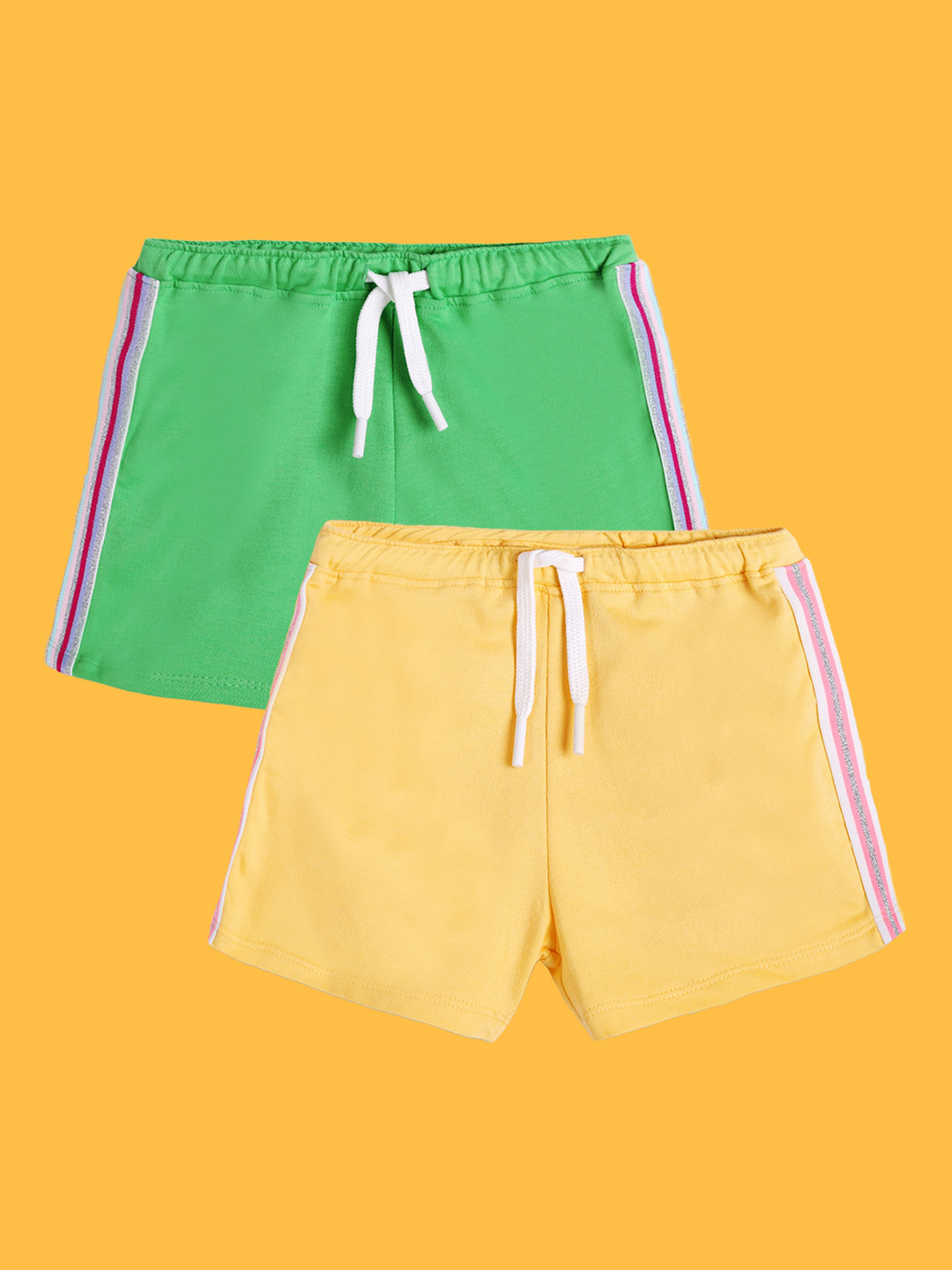 

Anthrilo Girls Pack Of 2 High-Rise Cotton Shorts, Yellow