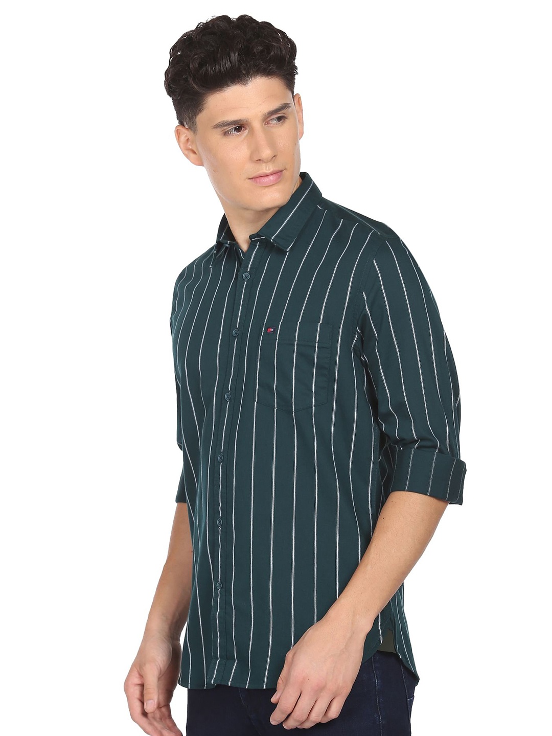 

AD By Arvind Vertical Striped Pure Cotton Casual Shirt, Green