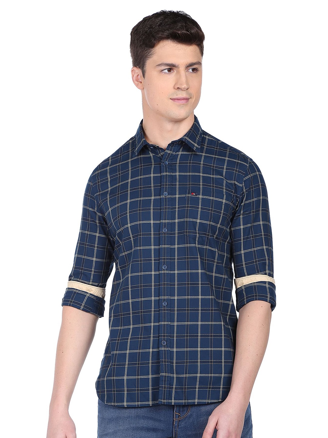 

AD By Arvind Slim Fit Checked Pure Cotton Casual Shirt, Blue