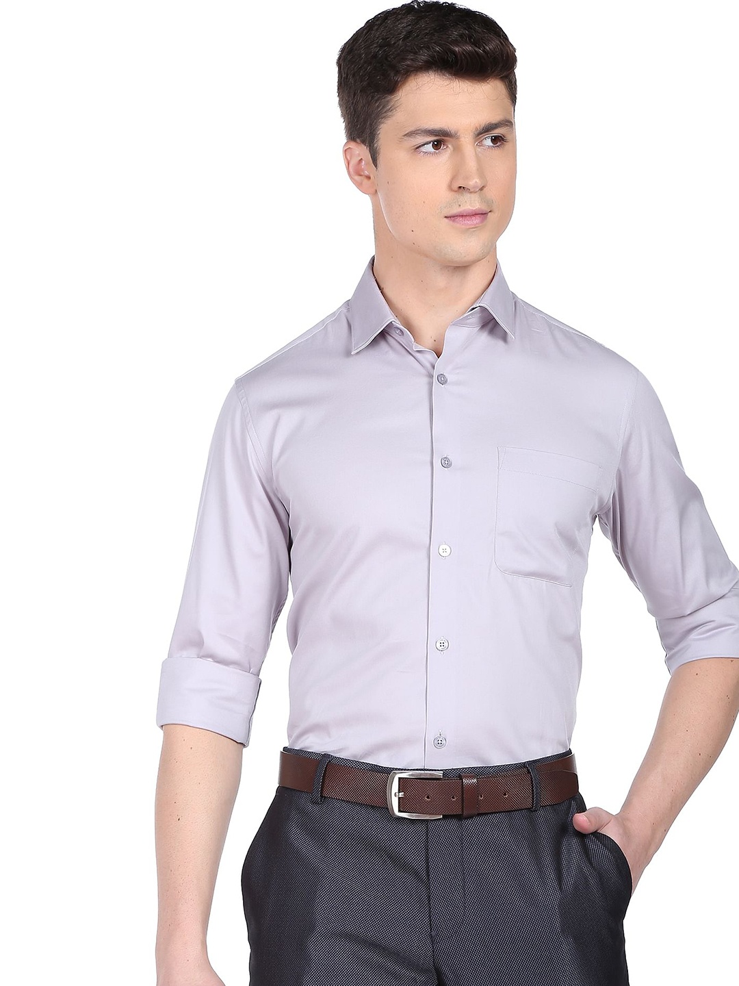 

AD By Arvind Spread Collar Cotton Formal Shirt, Grey