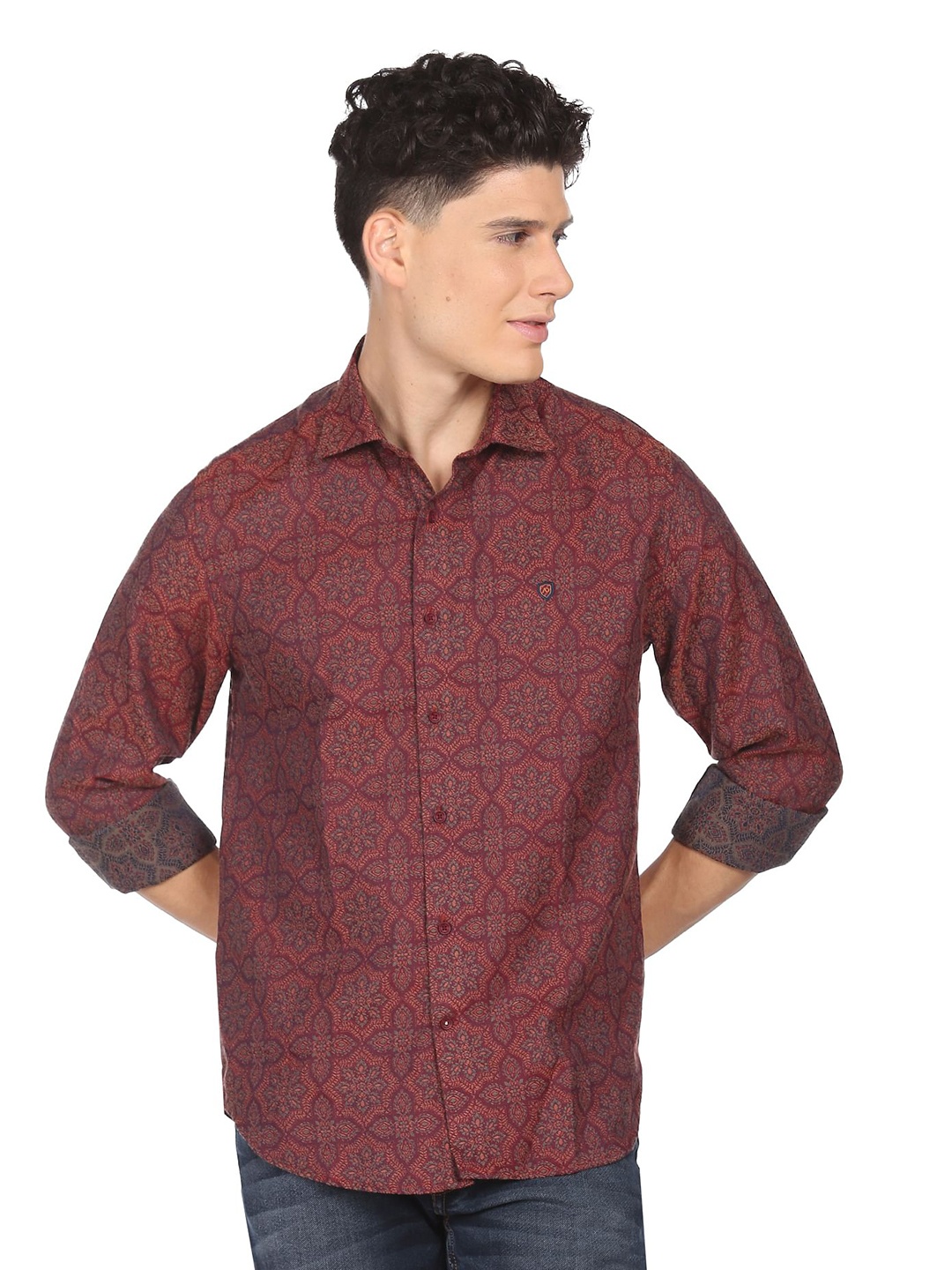 

AD By Arvind Ethnic Motifs Printed Pure Cotton Casual Shirt, Maroon