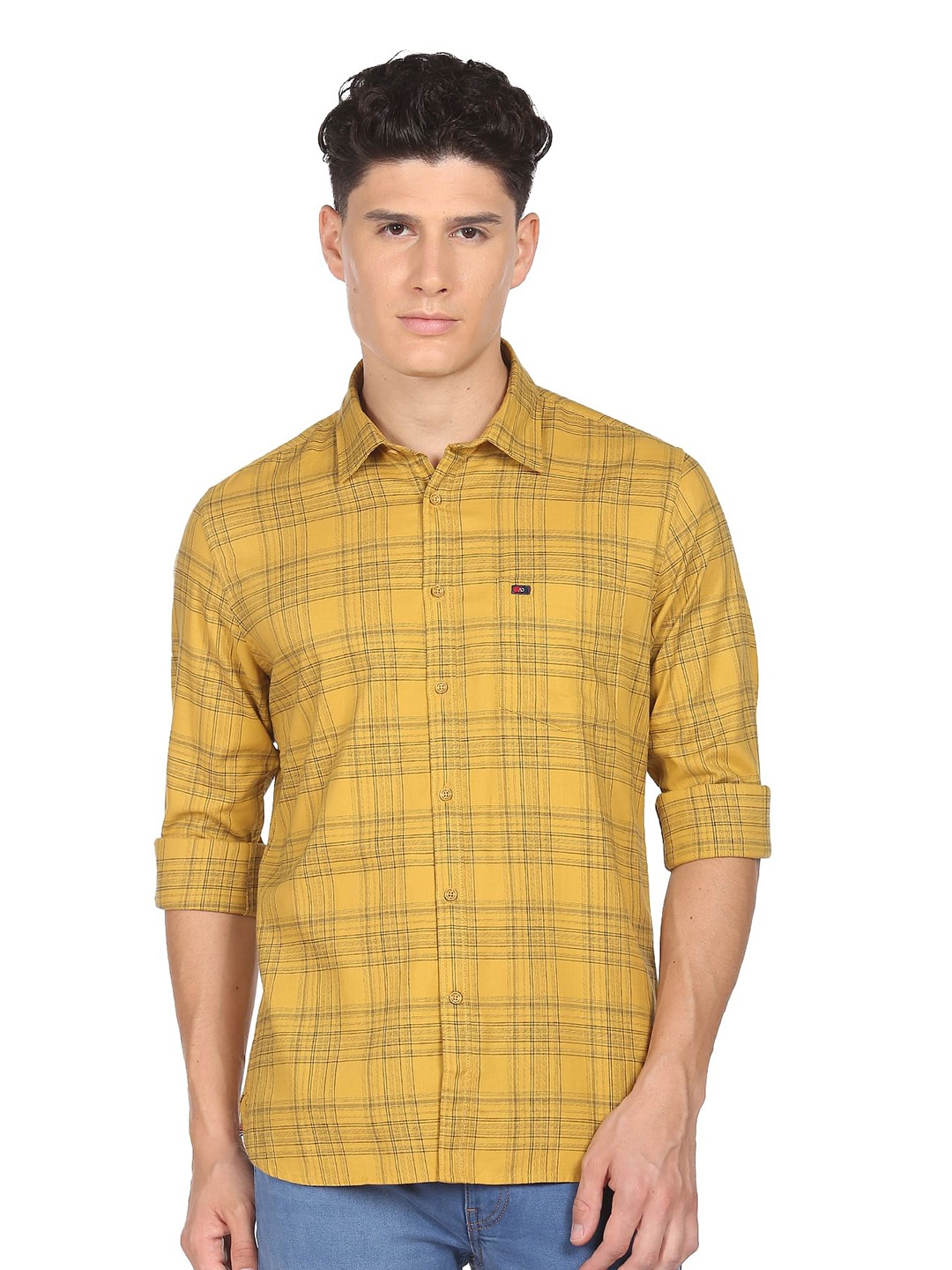

AD By Arvind Checked Pure Cotton Casual Shirt, Yellow