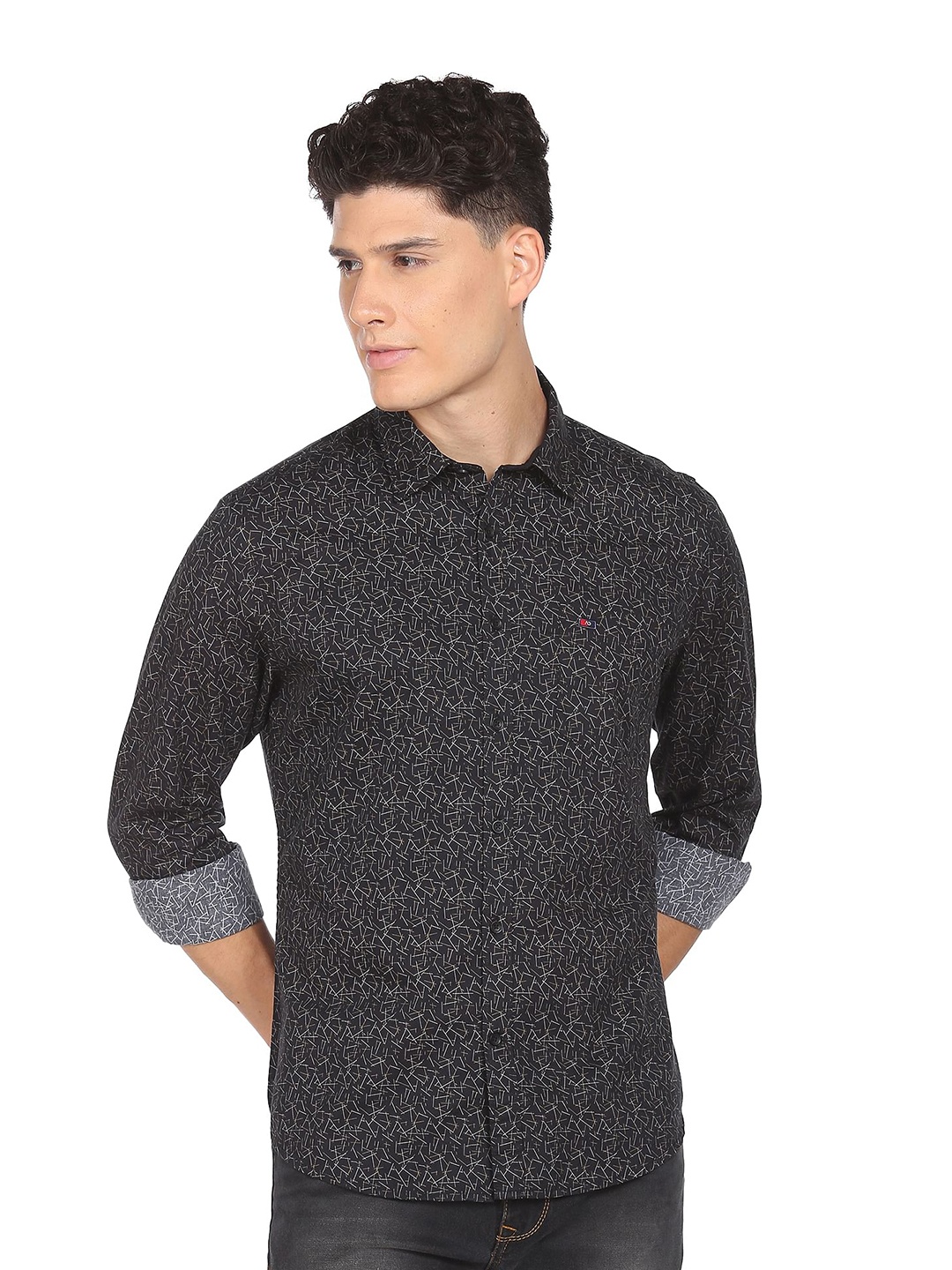 

AD By Arvind Abstract Printed Pure Cotton Casual Shirt, Black