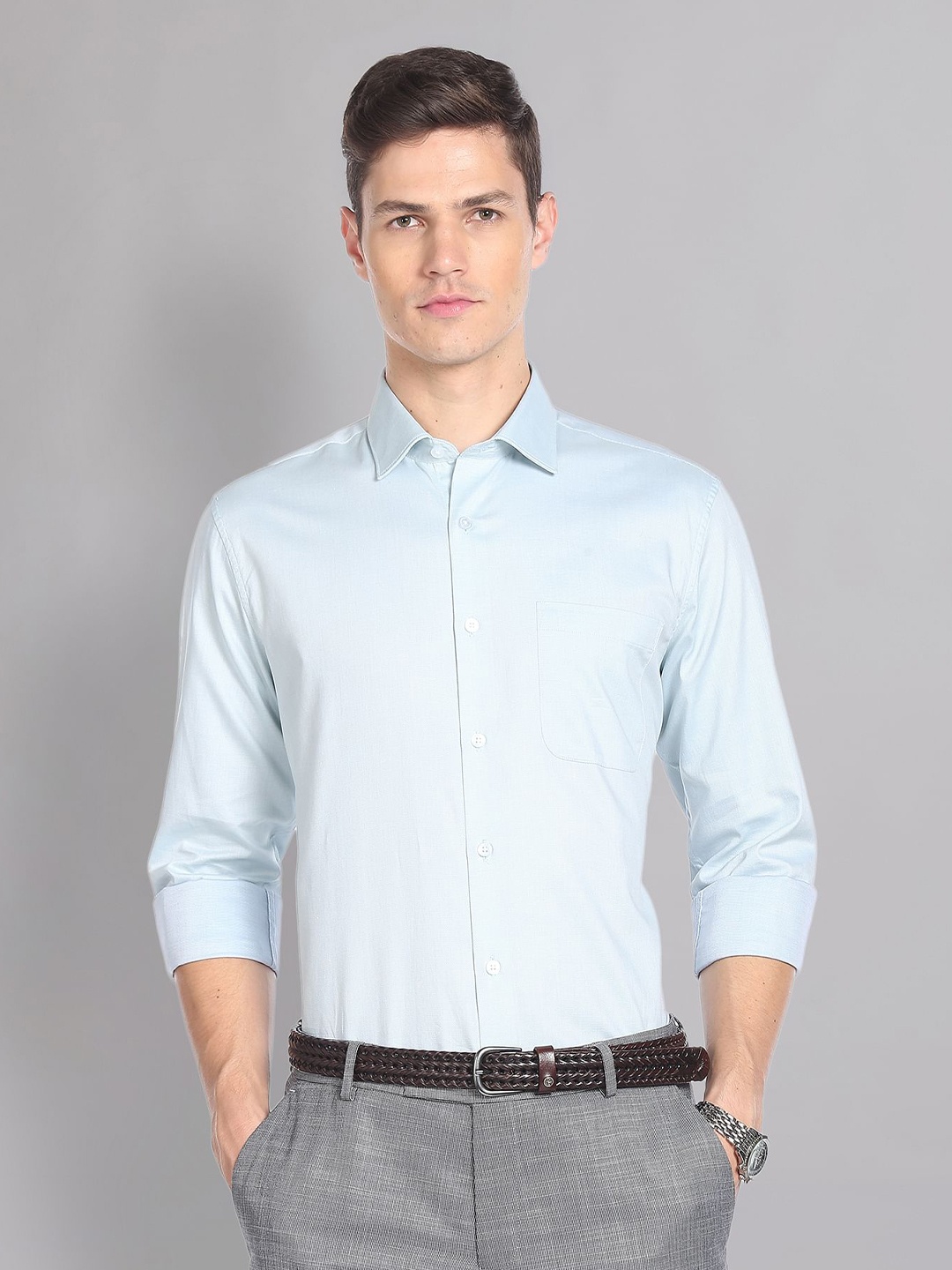 

AD By Arvind Spread Collar Pure Cotton Formal Shirt, Blue