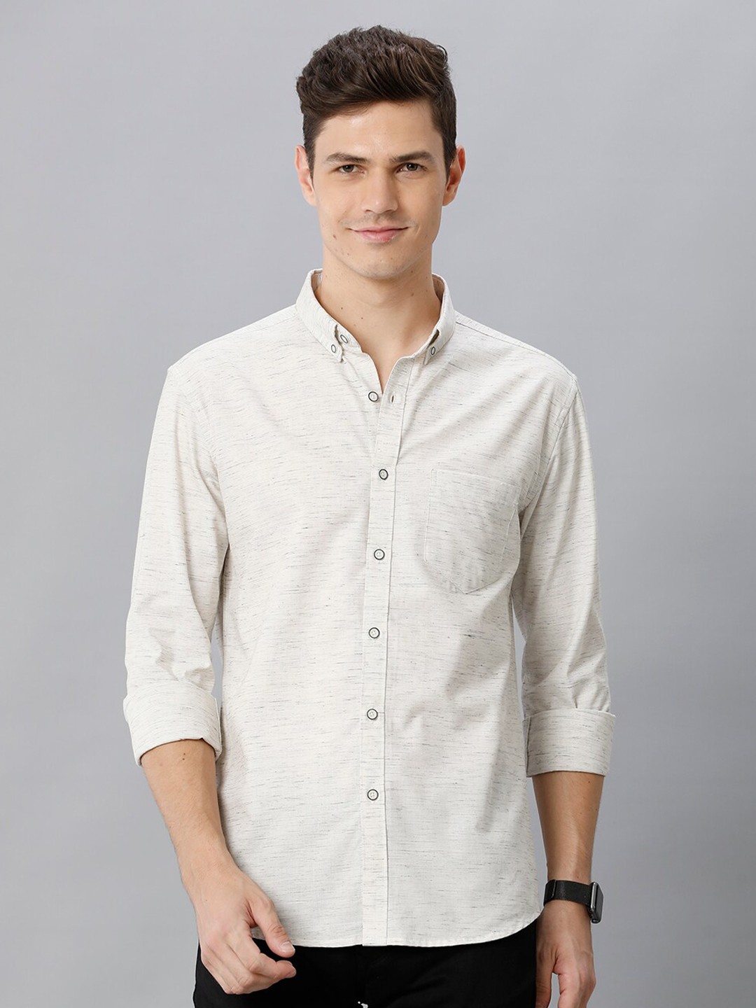 

YOVISH Printed Comfort Opaque Cotton Casual Shirt, Cream