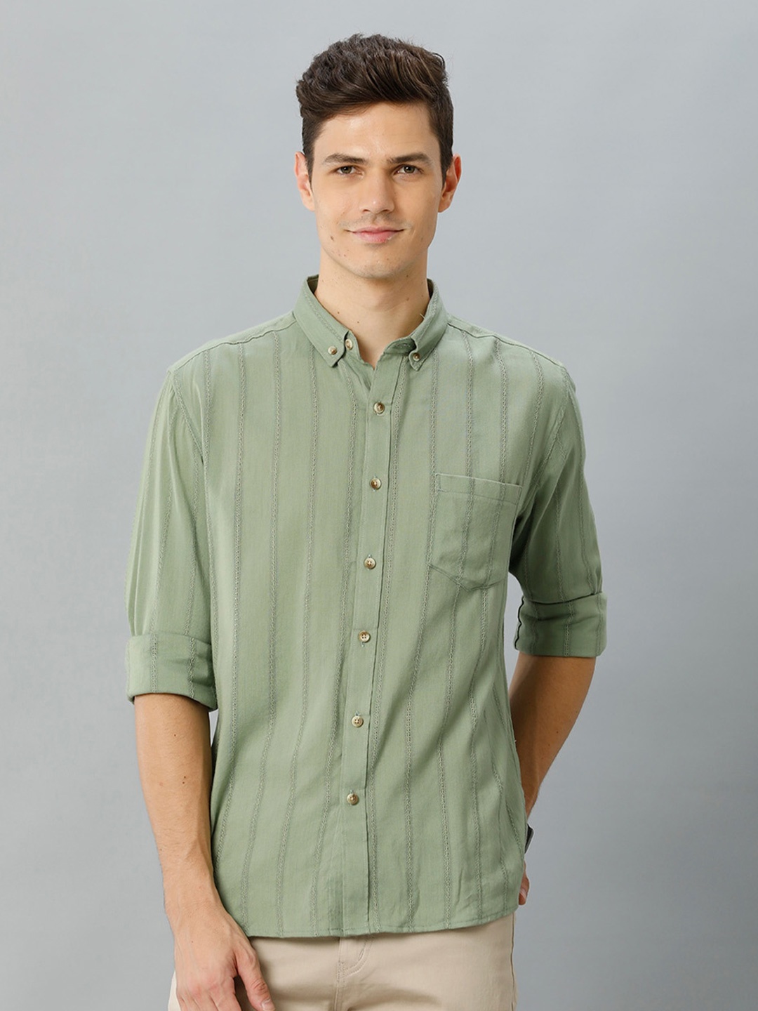 

YOVISH Comfort Opaque Striped Cotton Casual Shirt, Green