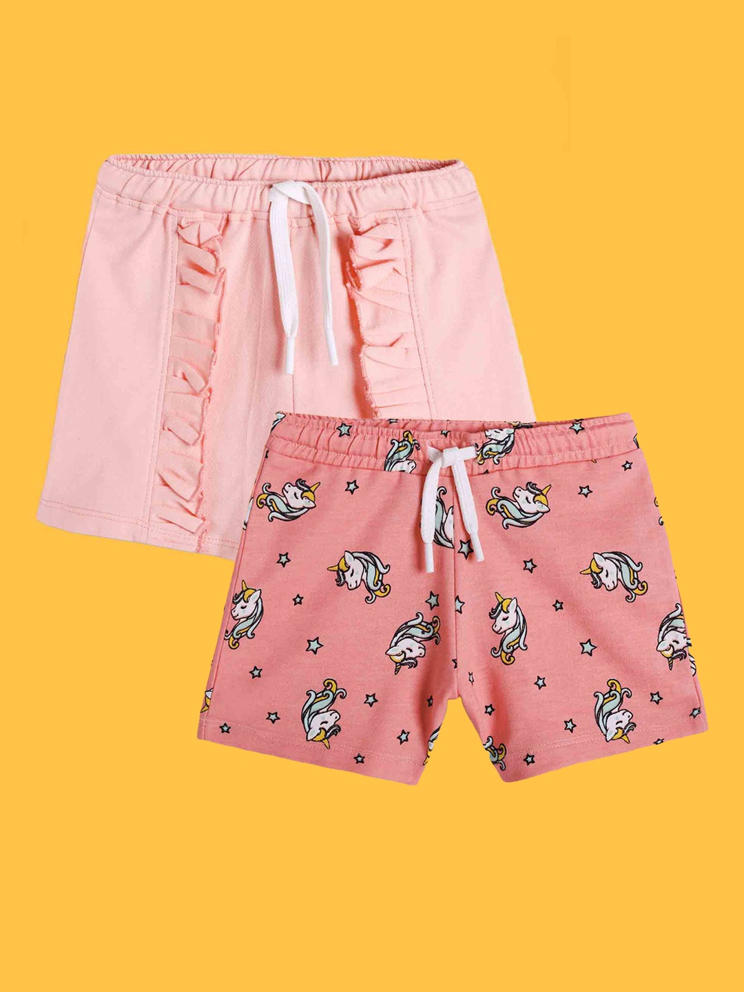 

Anthrilo Girls Pack Of 2 Printed High-Rise Casual Cotton Shorts, Peach